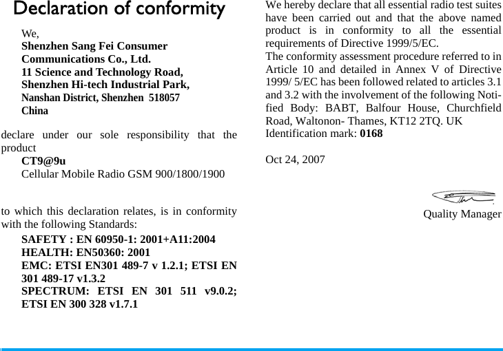 Page 79 of Sang Fei Consumer Communications CT9A9U Dual-band GSM 850/1900 Mobile Phone with Bluetooth User Manual X main EN
