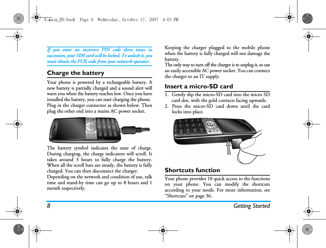Page 9 of Sang Fei Consumer Communications CT9A9U Dual-band GSM 850/1900 Mobile Phone with Bluetooth User Manual X main EN