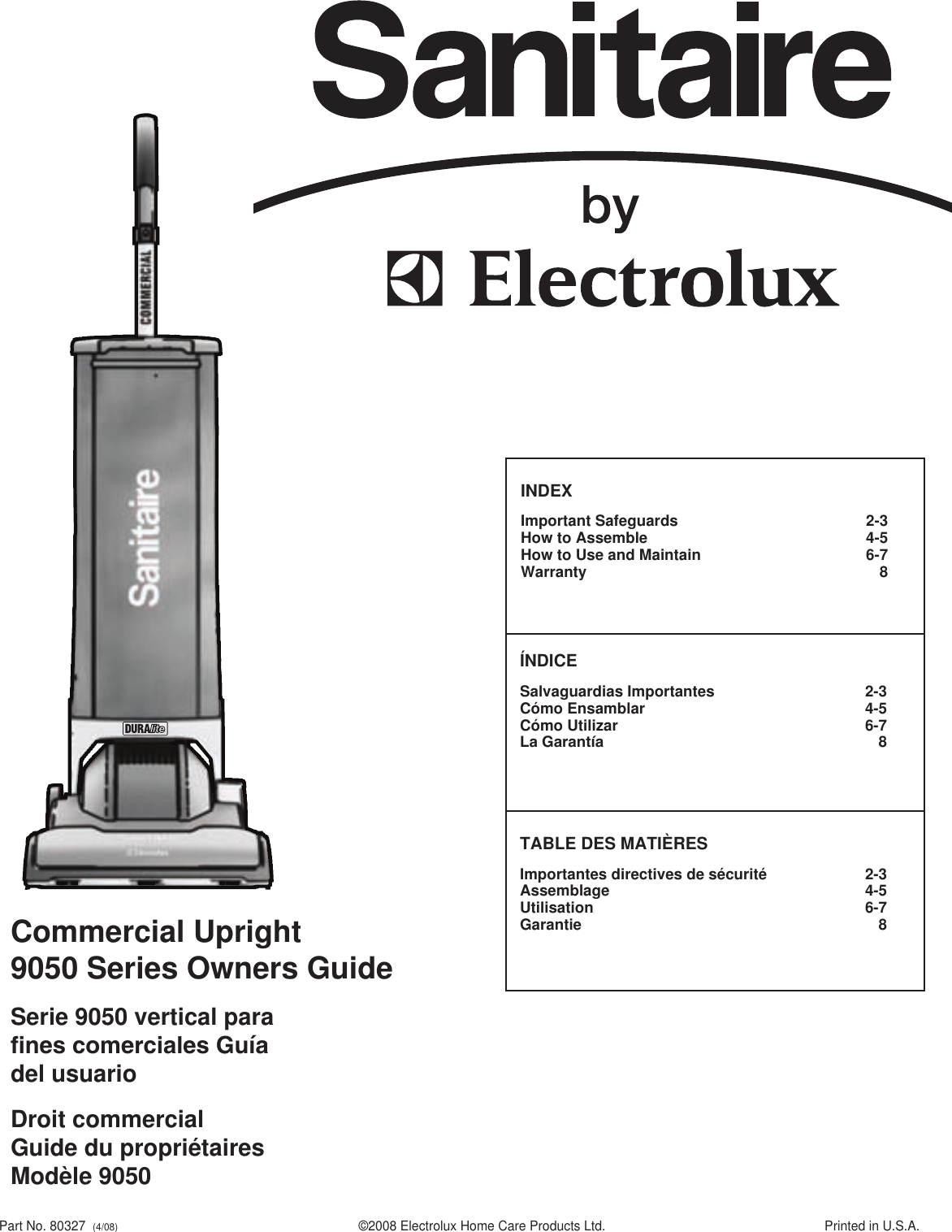 Page 1 of 8 - Sanitaire Sanitaire-9050-Users-Manual-  Sanitaire-9050-users-manual