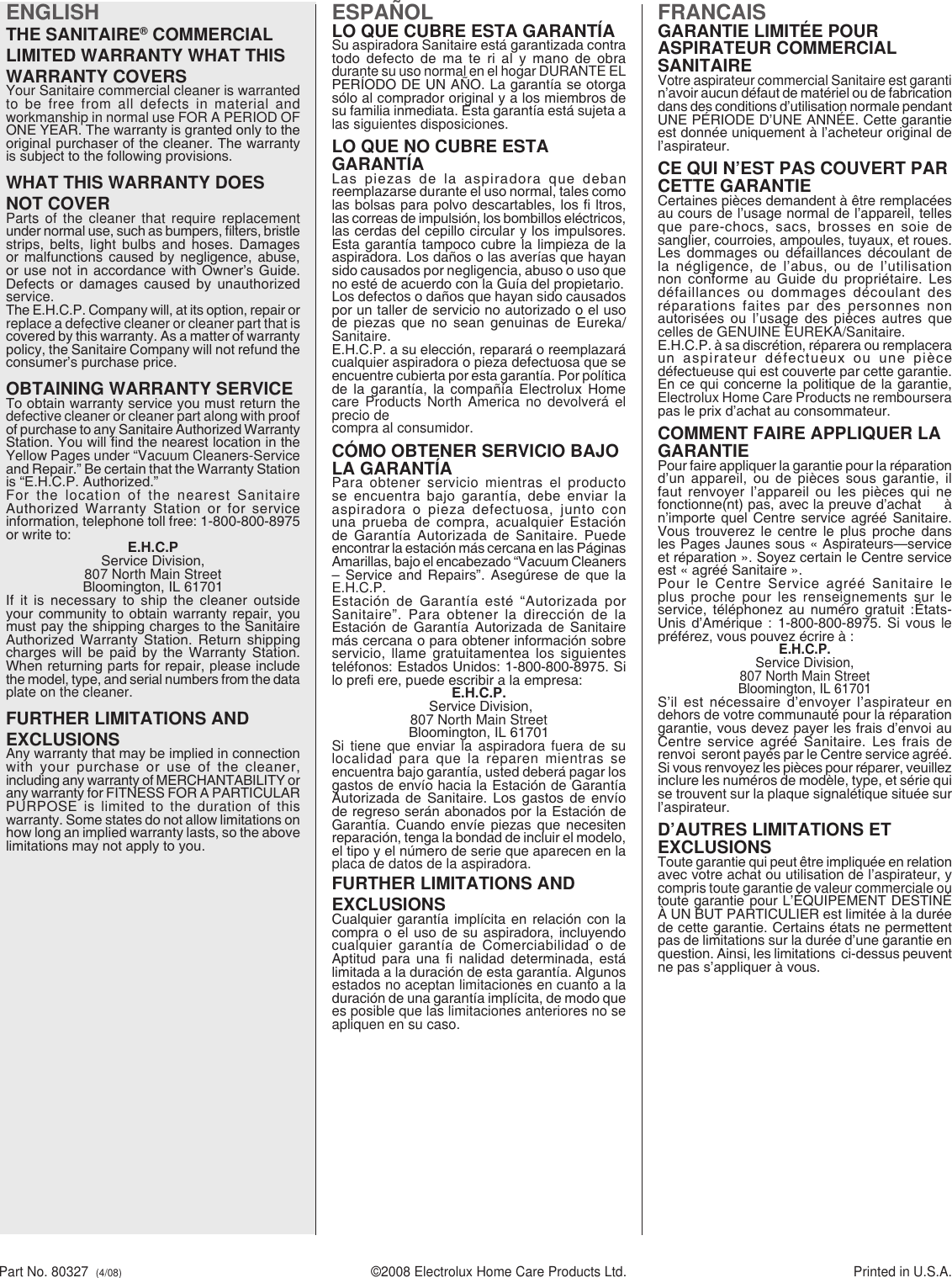 Page 8 of 8 - Sanitaire Sanitaire-9050-Users-Manual-  Sanitaire-9050-users-manual