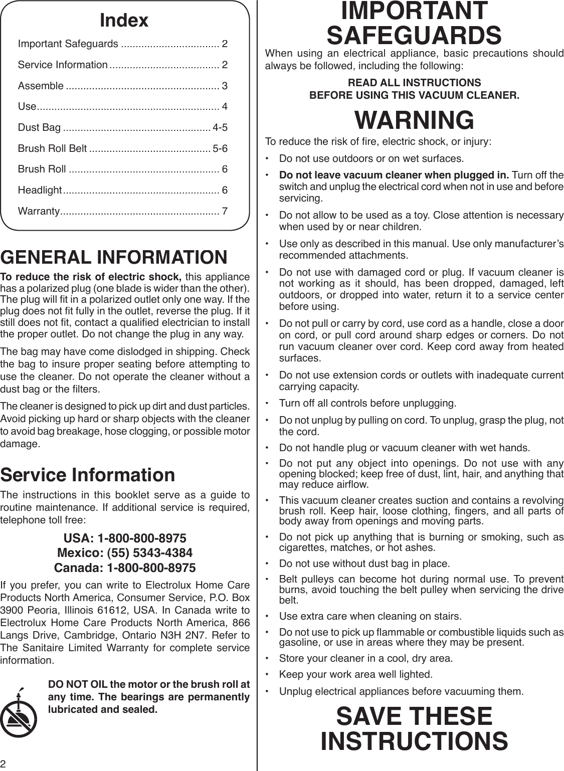 Page 2 of 7 - Sanitaire Sanitaire-S634-Users-Manual- 75325 Sanitaire_Pro  Sanitaire-s634-users-manual