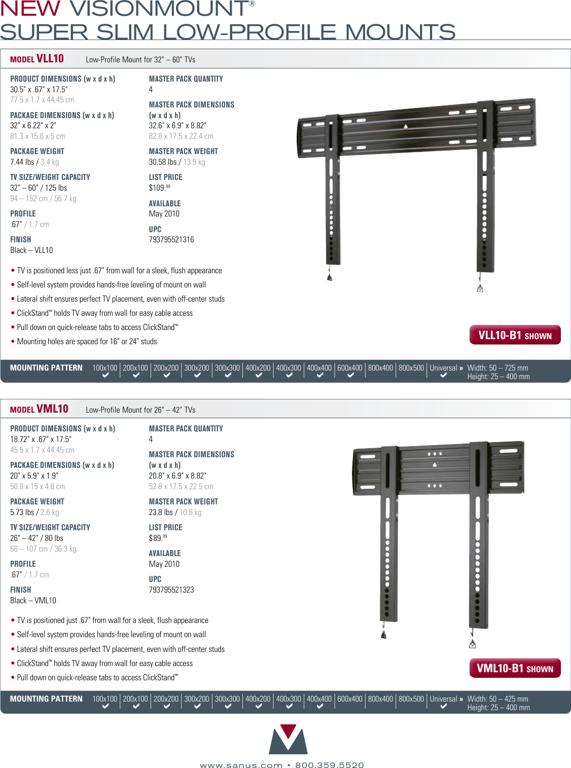 Page 2 of 2 - Sanus-Systems Sanus-Systems-New-Visionmount-Vll10-B1-Users-Manual-  Sanus-systems-new-visionmount-vll10-b1-users-manual