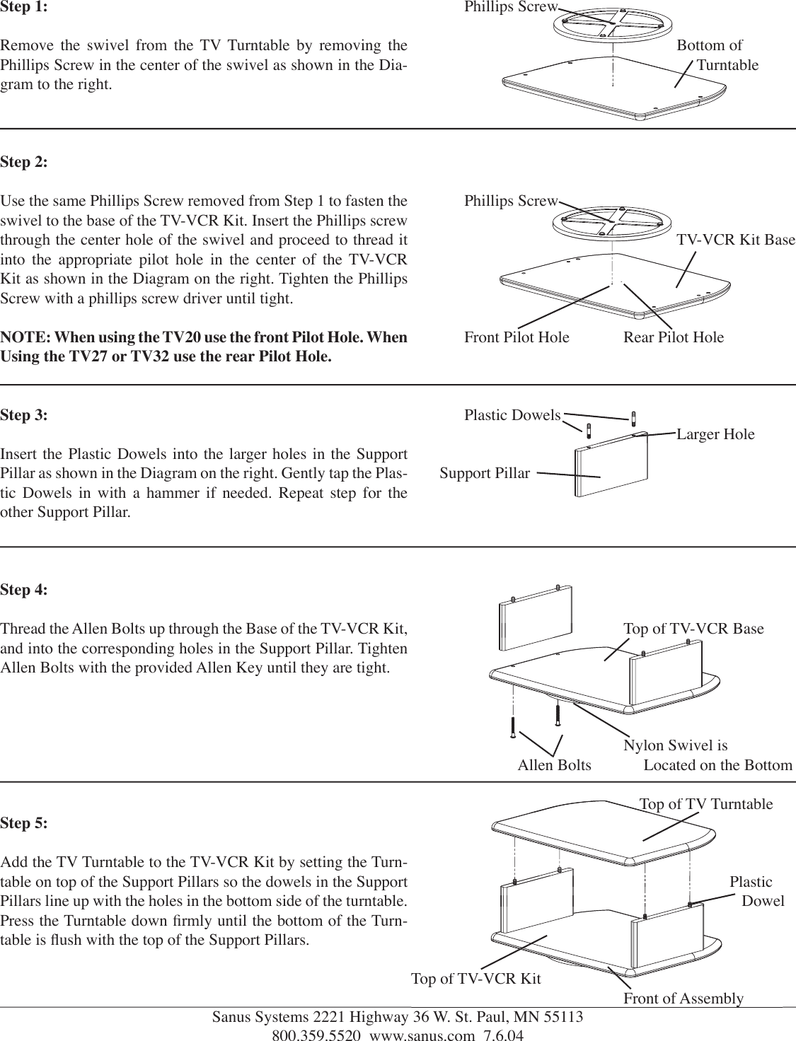 Page 2 of 2 - Sanus-Systems Sanus-Systems-Television-Turntables-Tv-Vcr-Users-Manual- TVTurntable_TVVCRins_070604 Sanus-systems-television-turntables-tv-vcr-users-manual