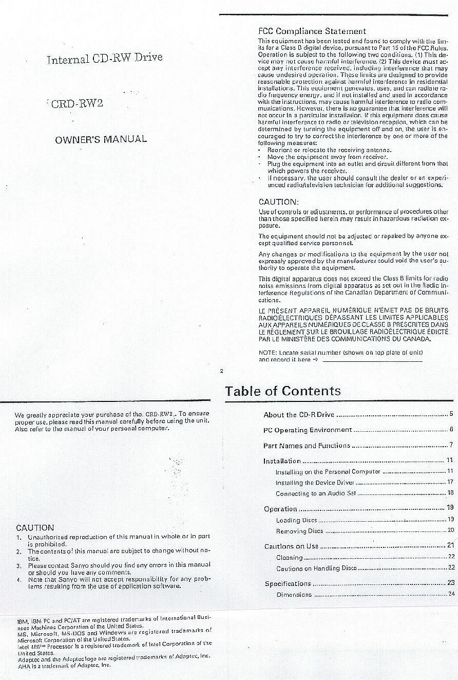 Internal CD-RW drive User Manual