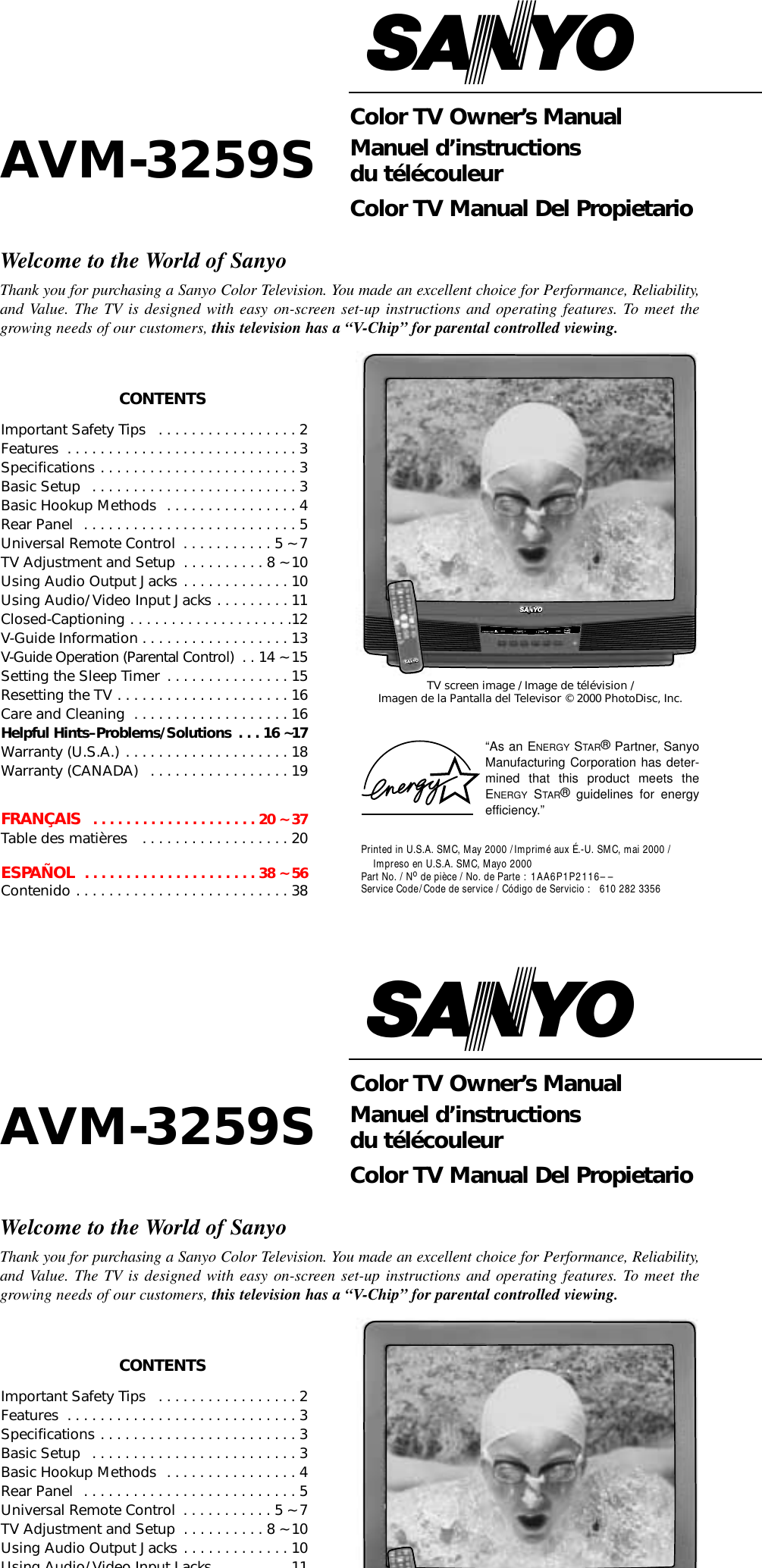 Sanyo Avm 3259S Users Manual