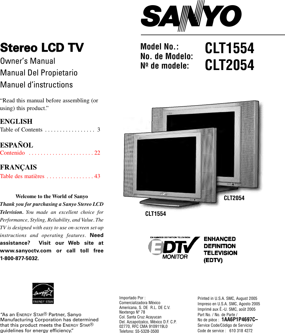 Sanyo Clt2024 Users Manual CLT1554 2054_4697C