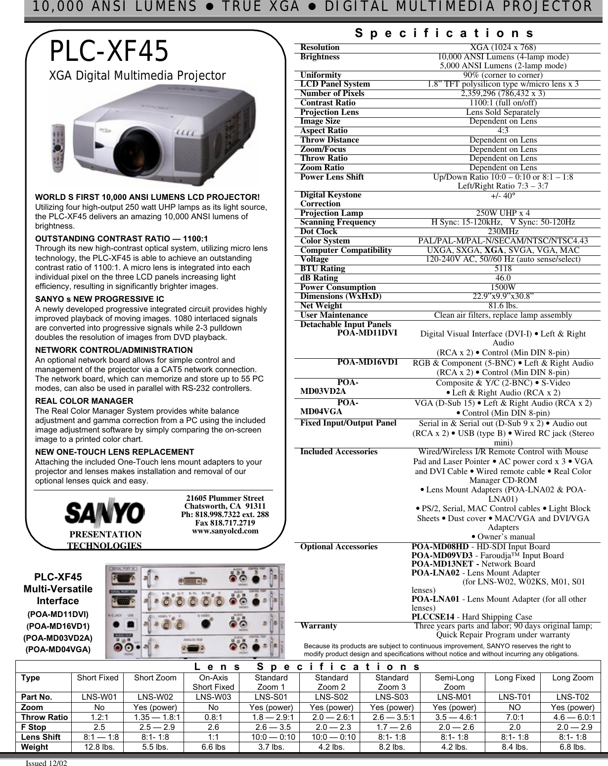Page 1 of 1 - Sanyo Sanyo-Projector-Plc-Xf45-Users-Manual Plc-xf45 Spec Sheet2