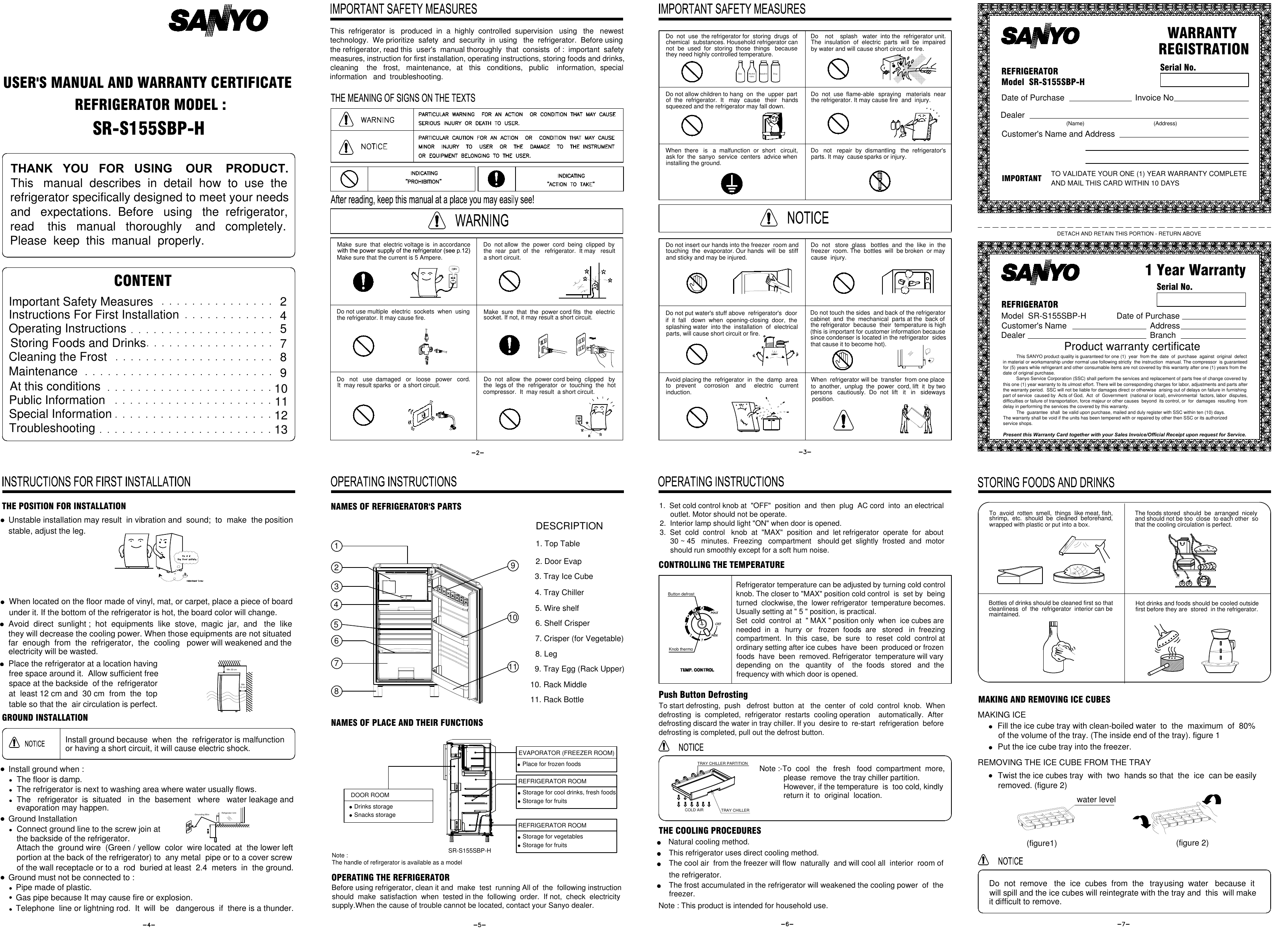 Page 1 of 1 - Sanyo Sanyo-Refrigerator-Sr-S155Sbp-H-Users-Manual-  Sanyo-refrigerator-sr-s155sbp-h-users-manual