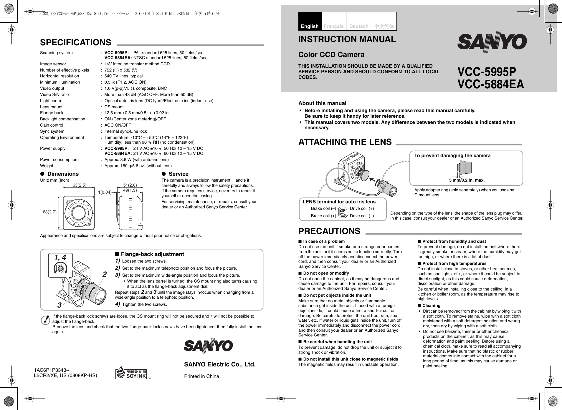 Page 1 of 2 - Sanyo Sanyo-Vcc-5884Ea-Users-Manual-  Sanyo-vcc-5884ea-users-manual