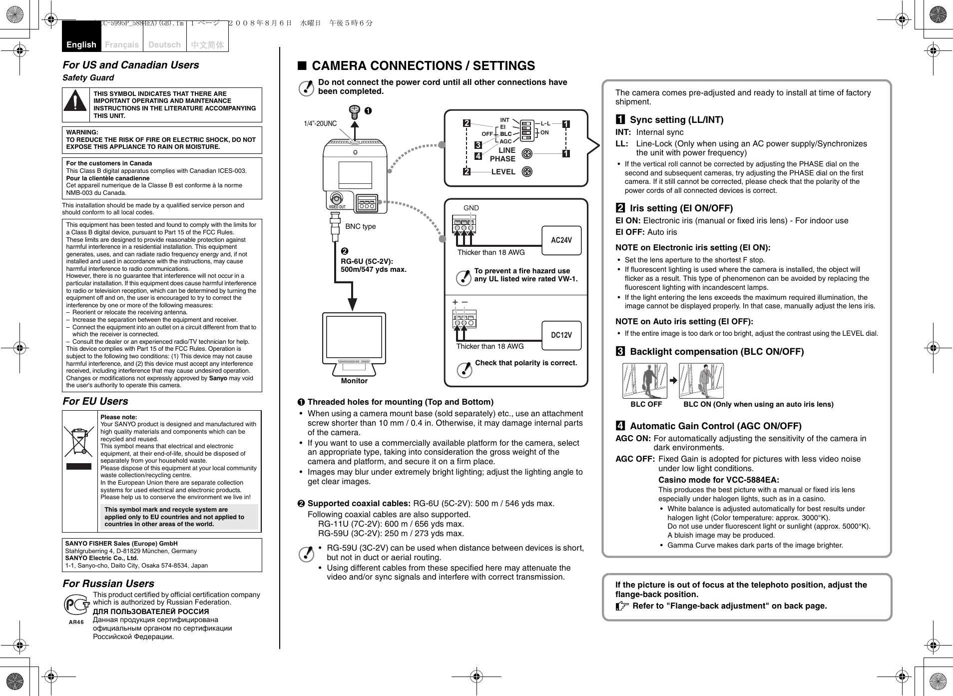 Page 2 of 2 - Sanyo Sanyo-Vcc-5884Ea-Users-Manual-  Sanyo-vcc-5884ea-users-manual