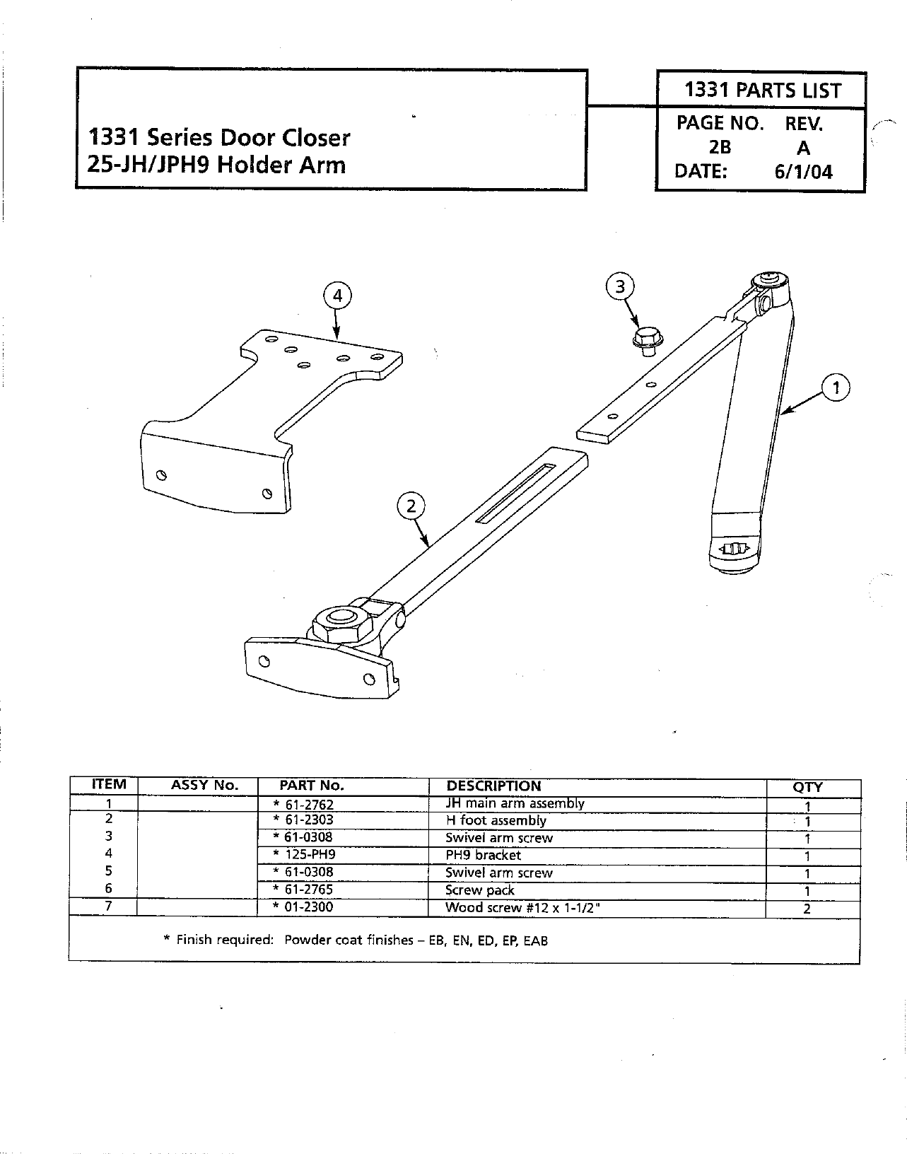 Page 1 of 1 - Sargent  1331 Series Door Closer 25-JH/JPH9 Holder Arm 1331.2-A