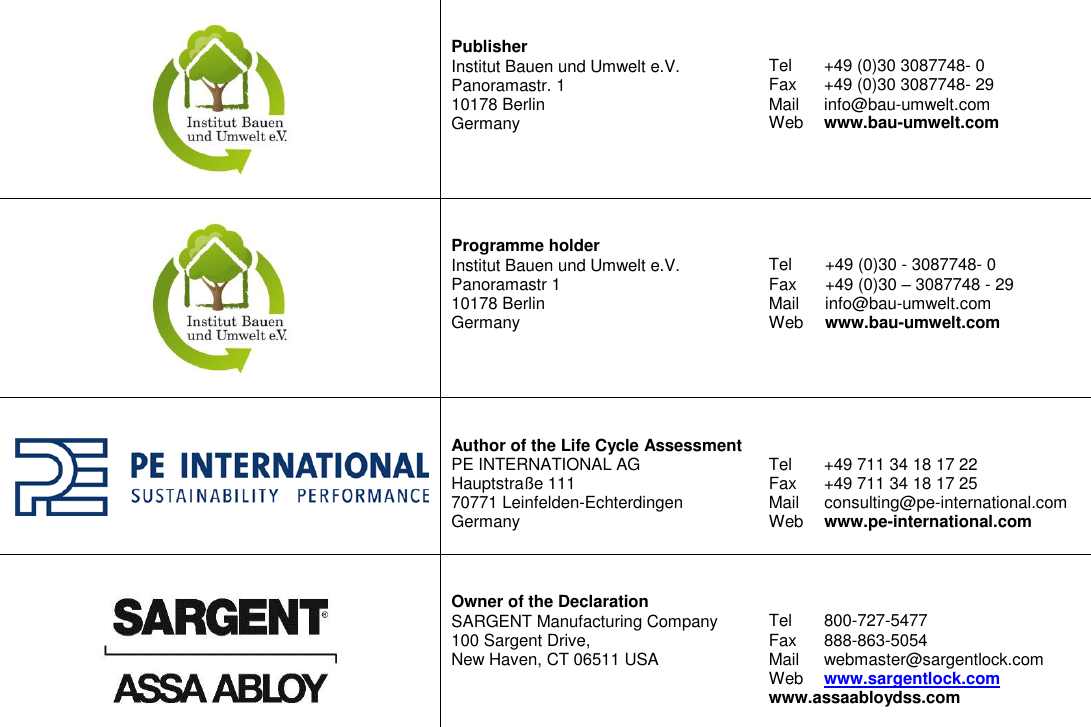 Page 10 of 10 - Sargent  IN120 WIFI Electronic Access Control Mortise Lock - Environment Product Declaration (EPD) 135.1 ASSA ABLOY Mr EPD IN120Wifi Ecoflex