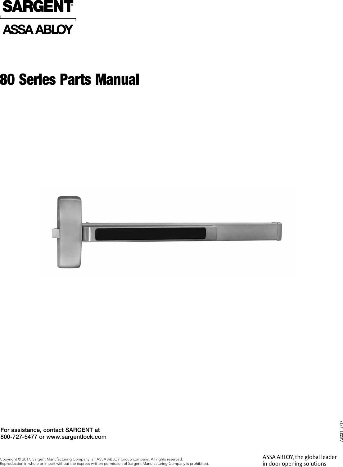 Sargent 80 Series Parts Manual 80Series Exit Device