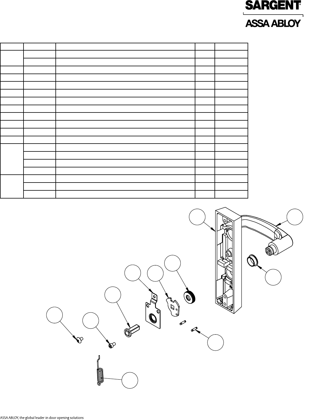 Sargent 80 Series Parts Manual 80Series Exit Device