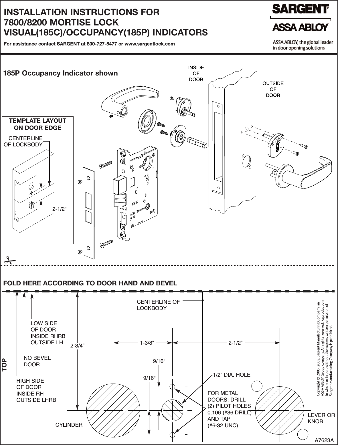 Page 1 of 2 - Sargent 45066 CR ED6000 INSTALLATION INSTRUCTIONS FOR 7800/8200 MORTISE LOCK 8200installation