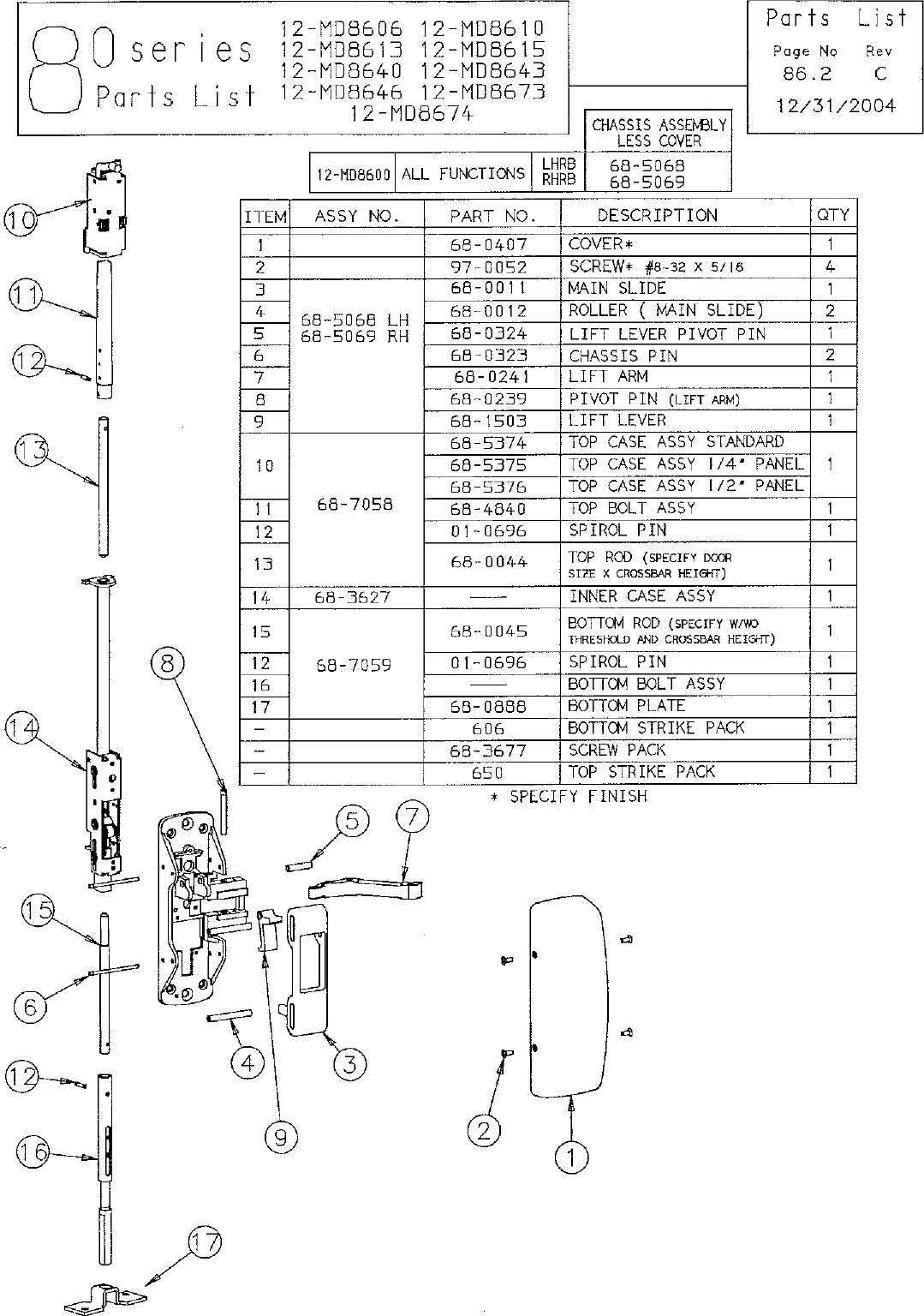 Page 1 of 1 - Sargent  12-MD8600 Concealed Vertical Rod Series Center Chassis Assembly 86.2-C