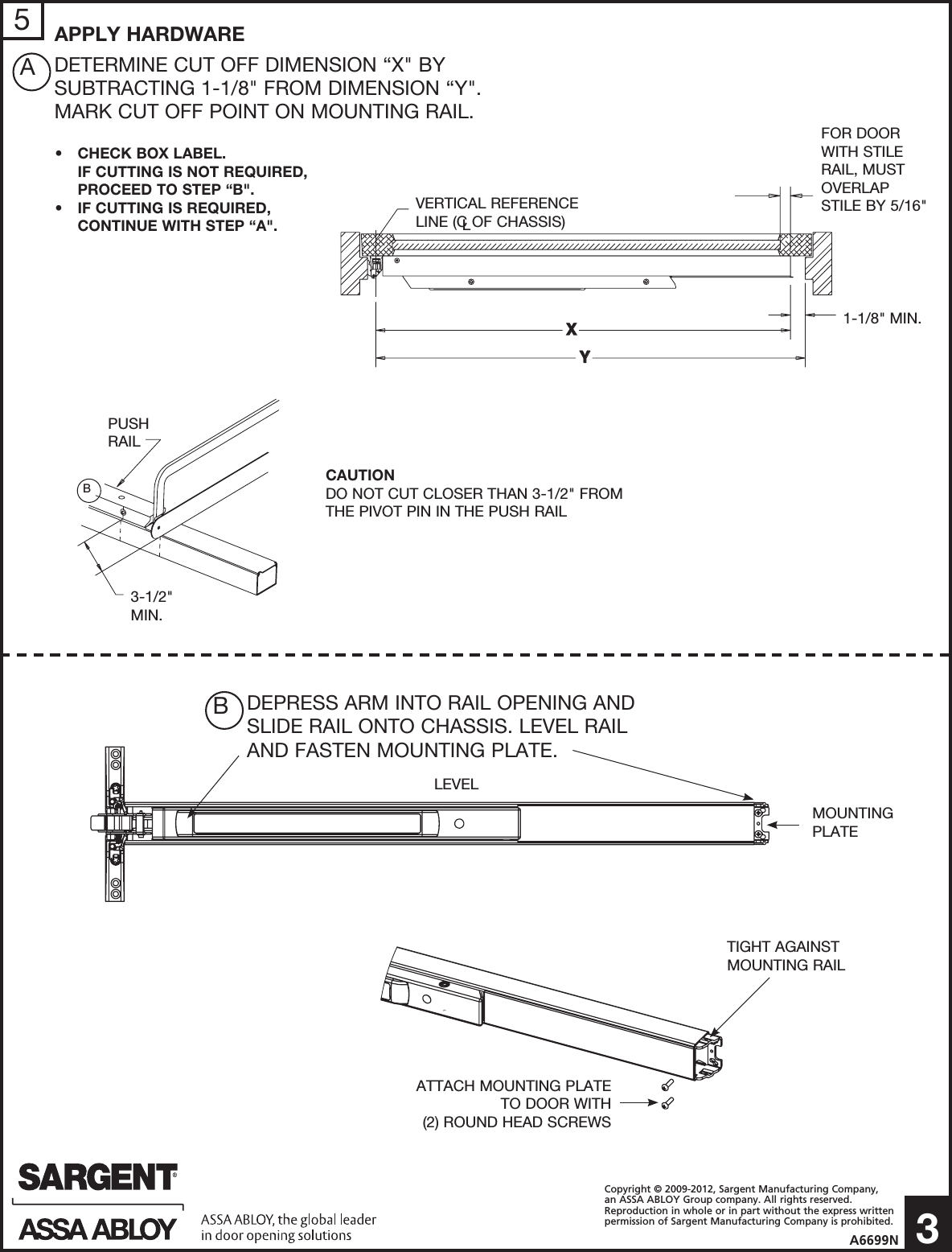 Page 3 of 4 - Sargent  8500 Series Narrow Design Rim Type Exit Device Installation Instructions A6699N