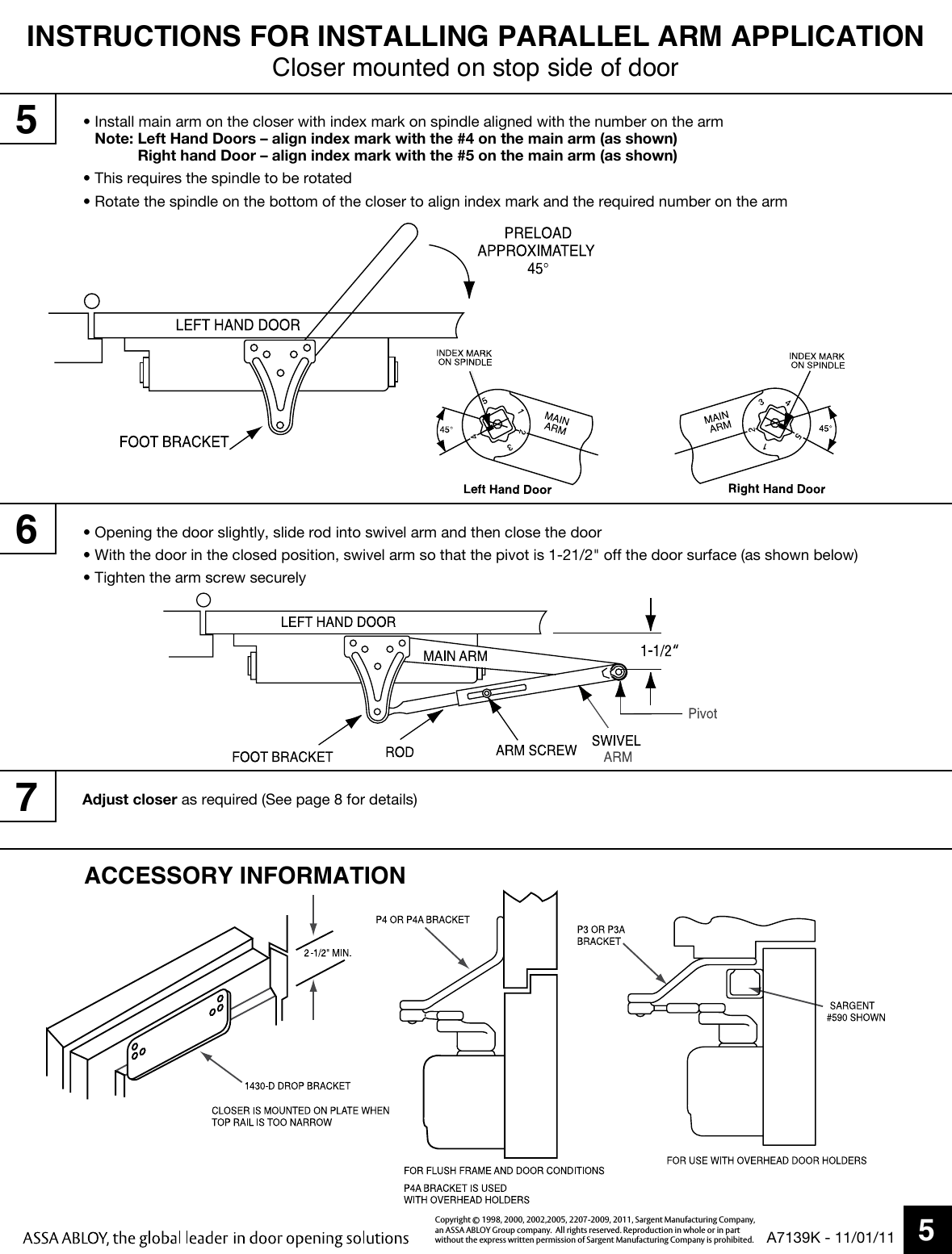 Page 5 of 8 - Sargent  1431 Door Closer With UO/O/RO/O8/OLC/P9/RP9/P3/P3A/P4/P4A/Z/OZA Standard Duty Arms (Without Hold Ope A7139K