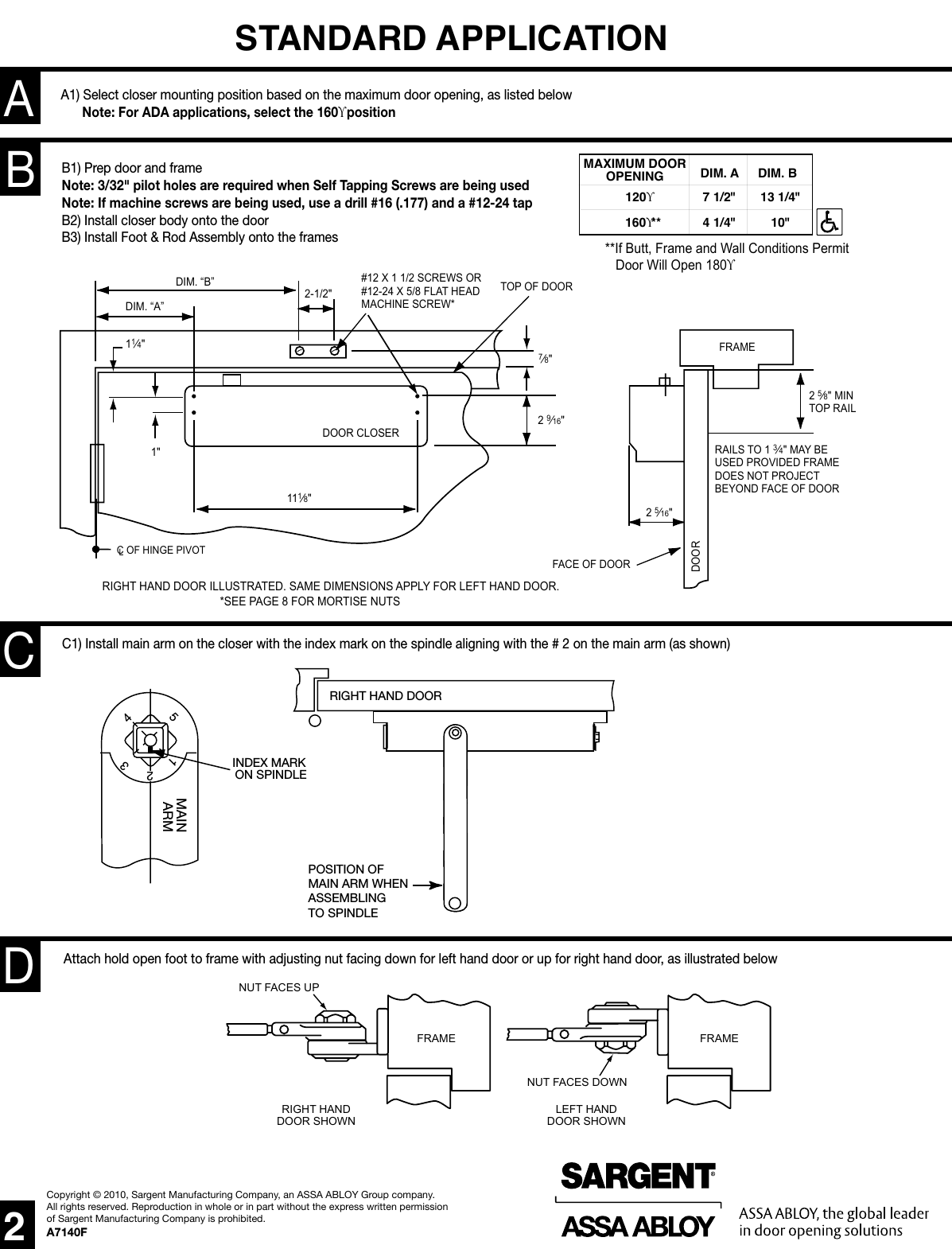 Page 2 of 8 - Sargent  Instructions For Installing 1431 Series Door Closers (with Hold Open Arms 'H'/UH/HZ/HZA/PH9) A7140F Low Res