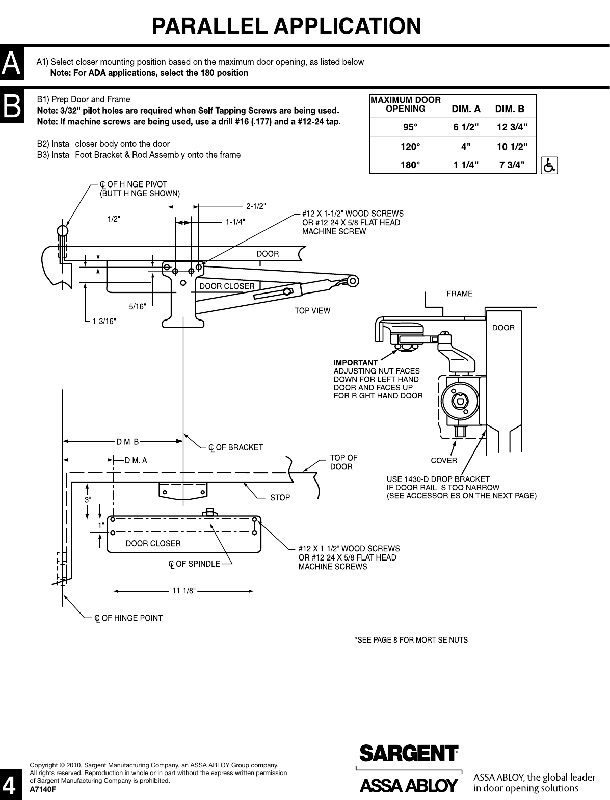 Page 4 of 8 - Sargent  Instructions For Installing 1431 Series Door Closers (with Hold Open Arms 'H'/UH/HZ/HZA/PH9) A7140F Low Res