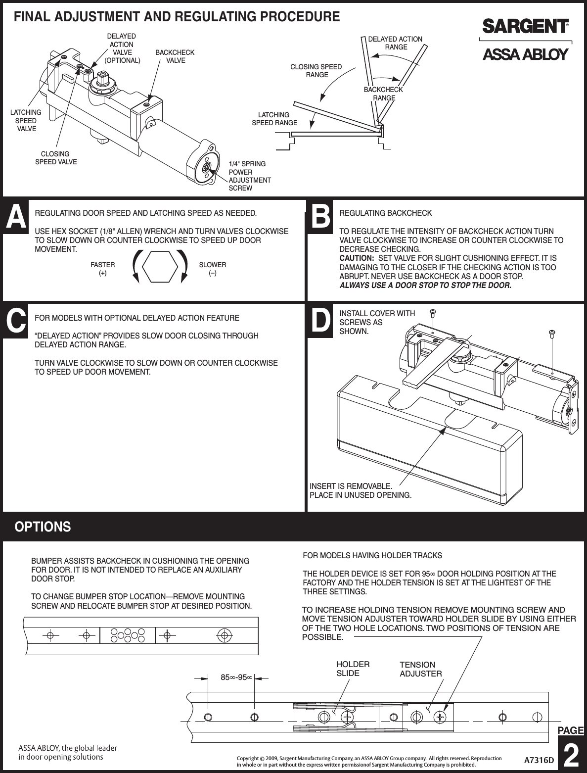 Sargent A7312B.qrk Installation Instructions For 281 Series Powerglide
