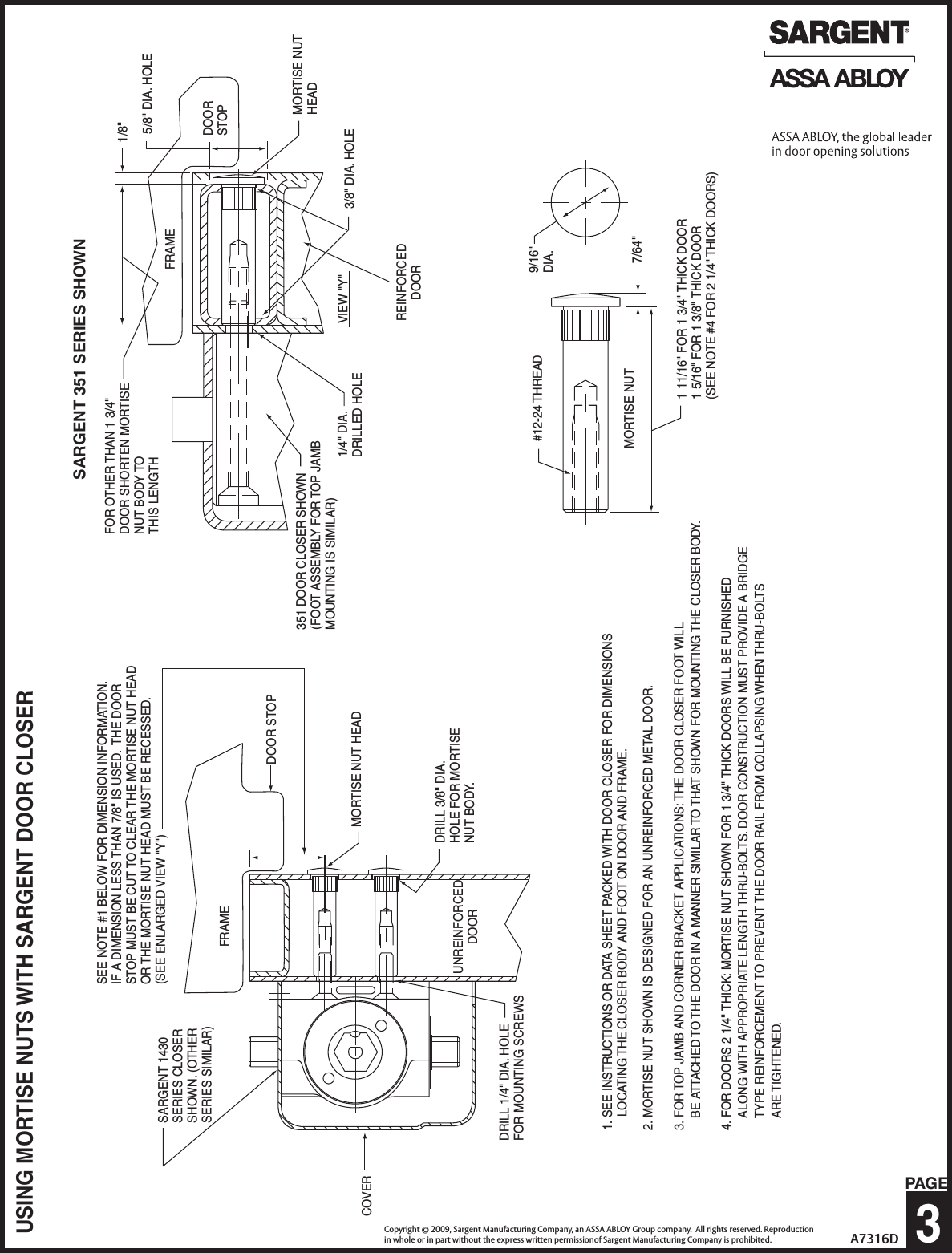 Sargent A7312B.qrk Installation Instructions For 281 Series Powerglide ...