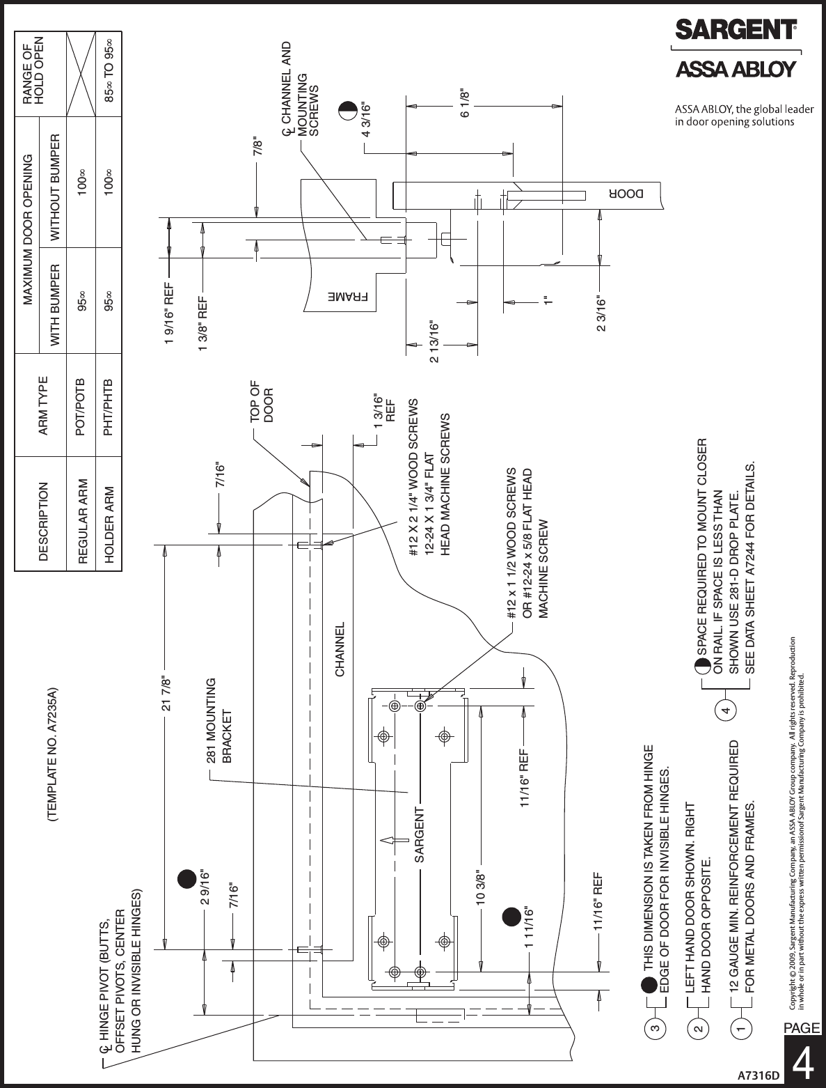 Sargent A7312B.qrk Installation Instructions For 281 Series Powerglide ...