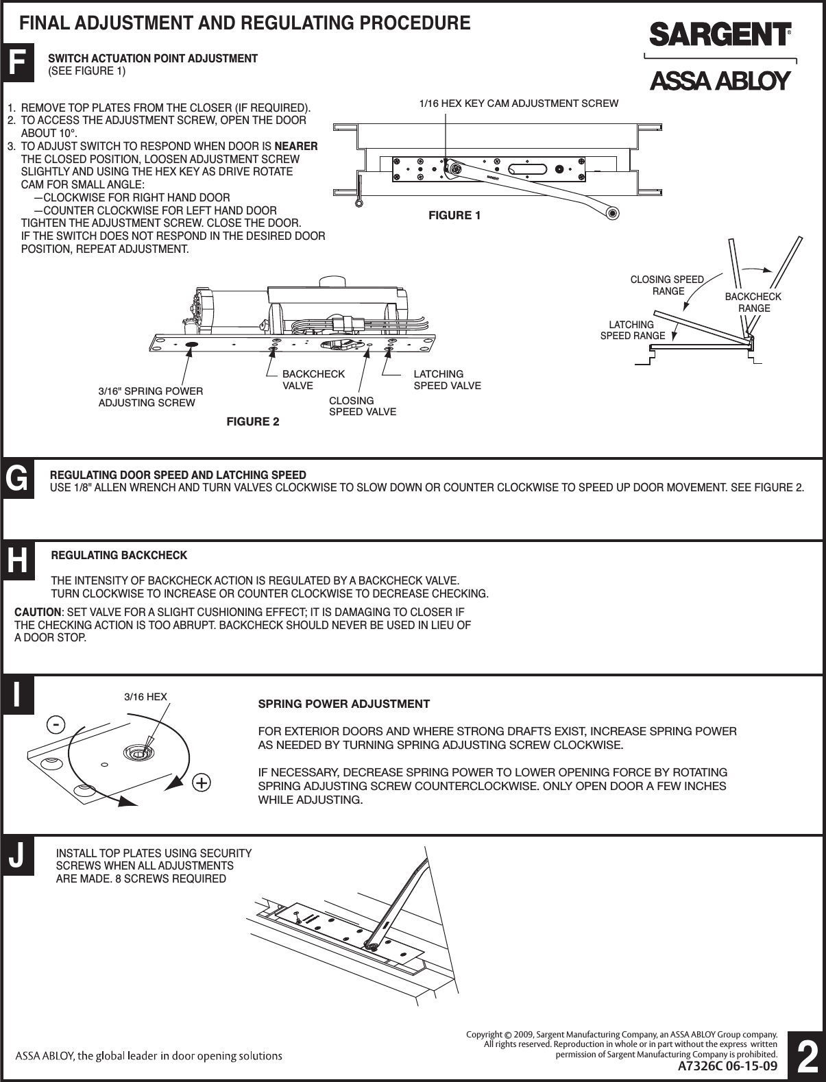 Page 2 of 3 - Sargent  Installation Instructions For 268/269 Series Concealed Door Closers (with 'CSPS/CSPD' Position A7326C