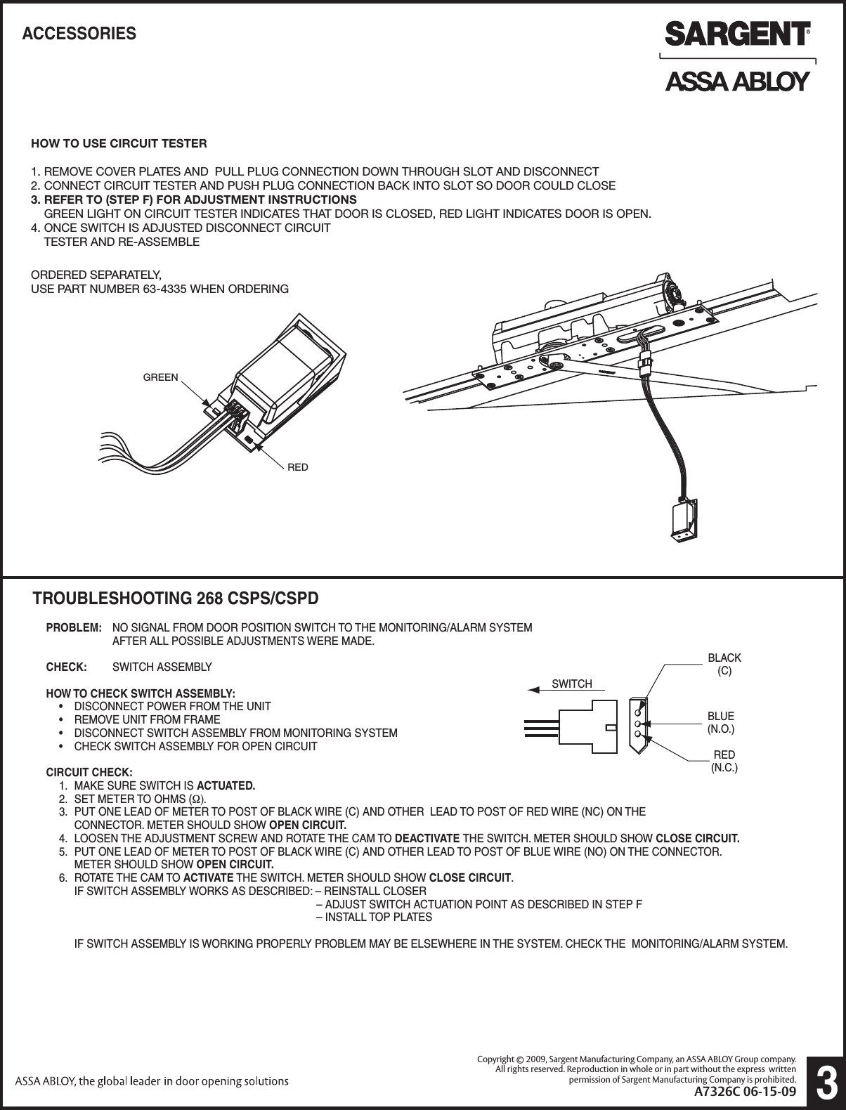 Page 3 of 3 - Sargent  Installation Instructions For 268/269 Series Concealed Door Closers (with 'CSPS/CSPD' Position A7326C