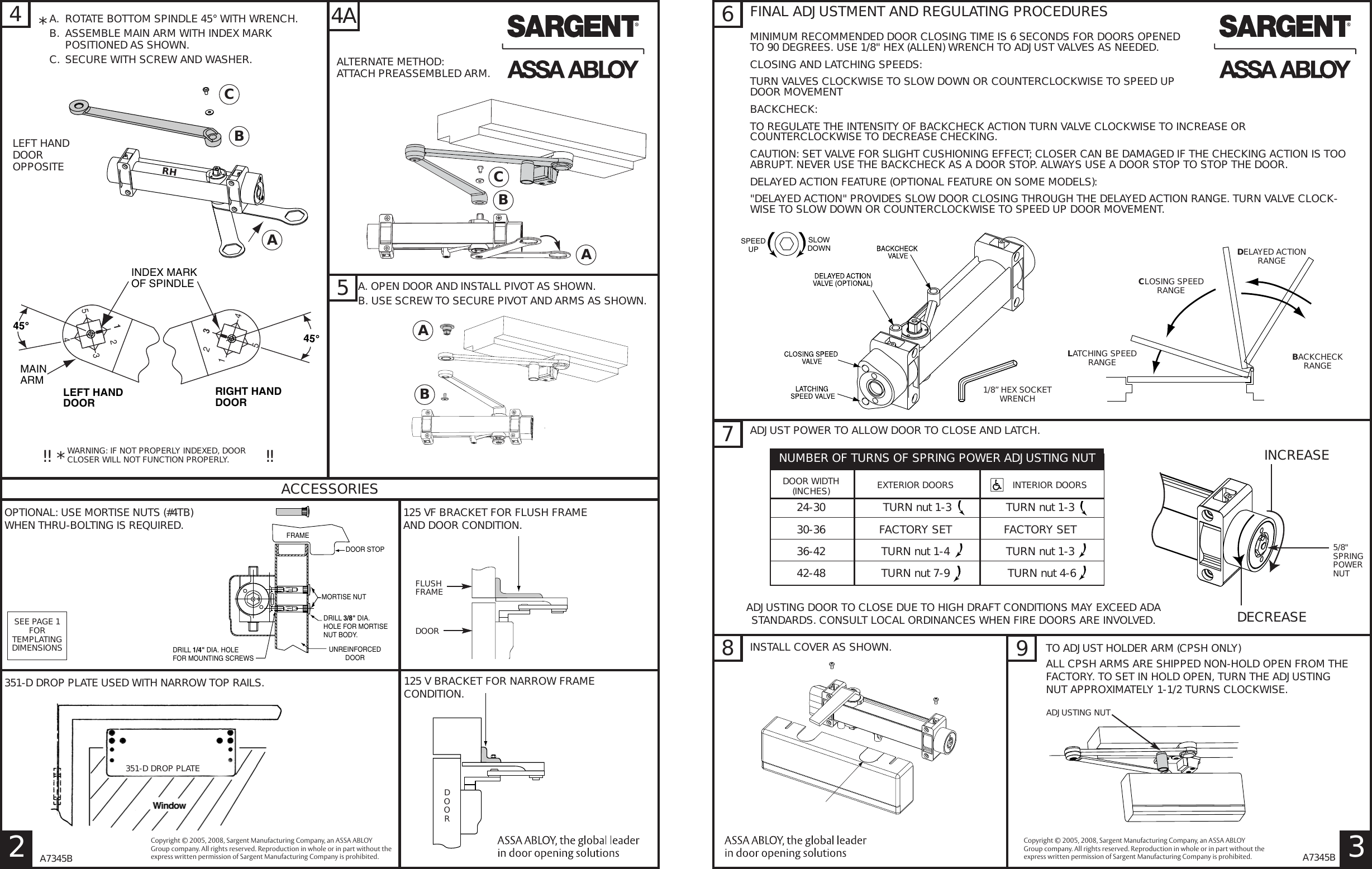 Page 2 of 4 - Sargent 351 Series Door Closers With CPS & CPSH Holder Arms Installation Instructions A7345