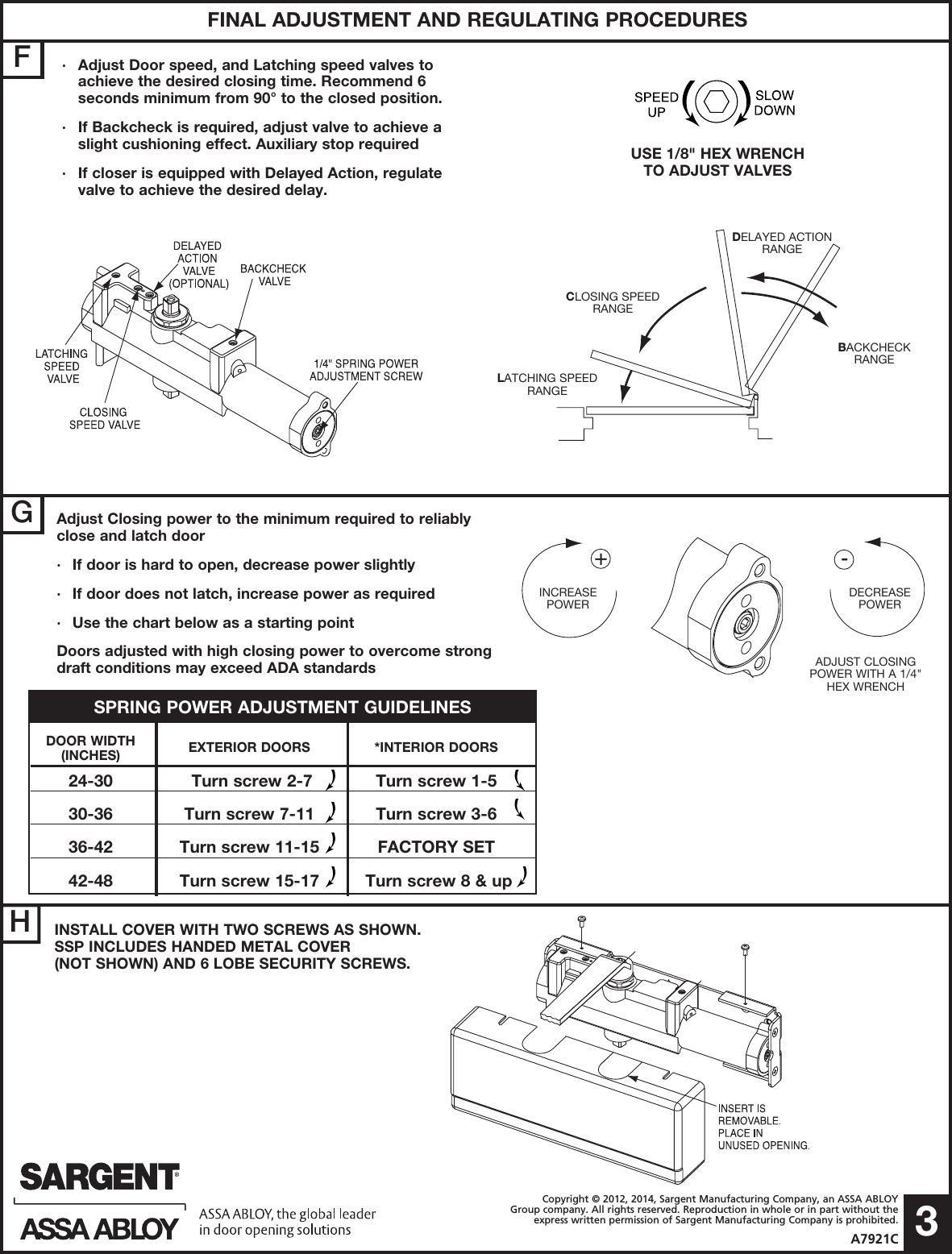 Page 3 of 4 - Sargent  Installation Instructions For 281 Door Closers With O10/H10/SSO Arms A7921C