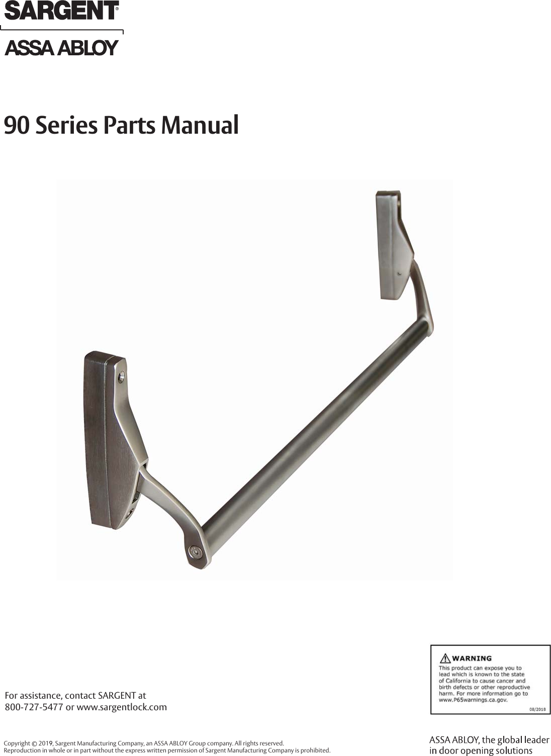 Sargent 90 Series Exit Device Parts List