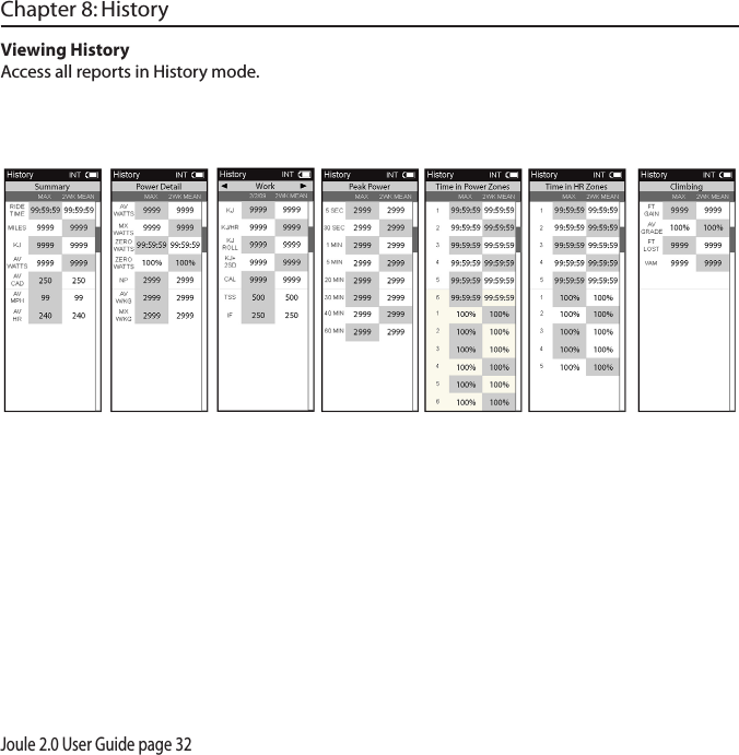 Joule 2.0 User Guide page 32Chapter 8: History Viewing HistoryAccess all reports in History mode. 