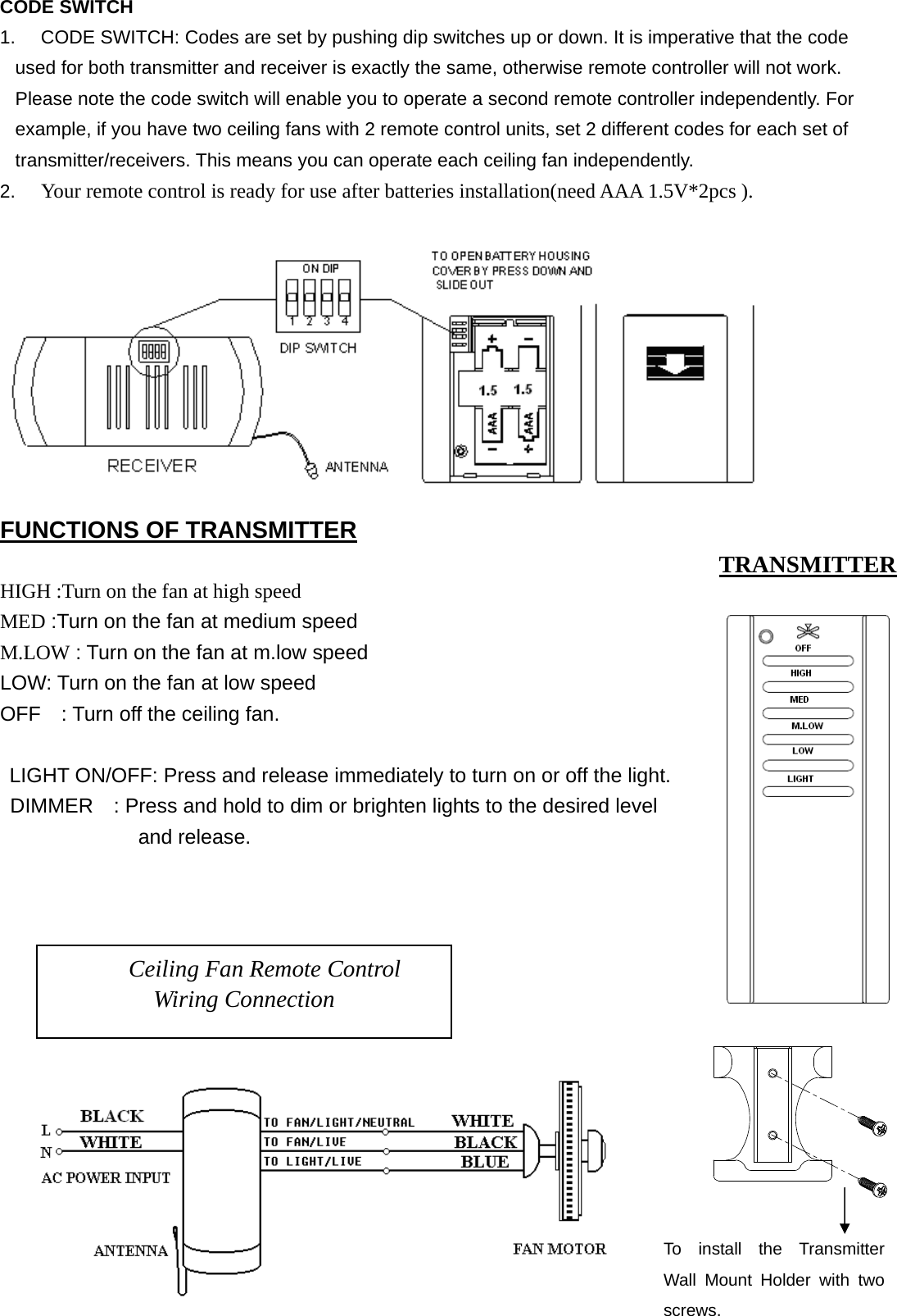 Satellite Electronic Tr06c Ceiling Fan Remote Controller User Manual