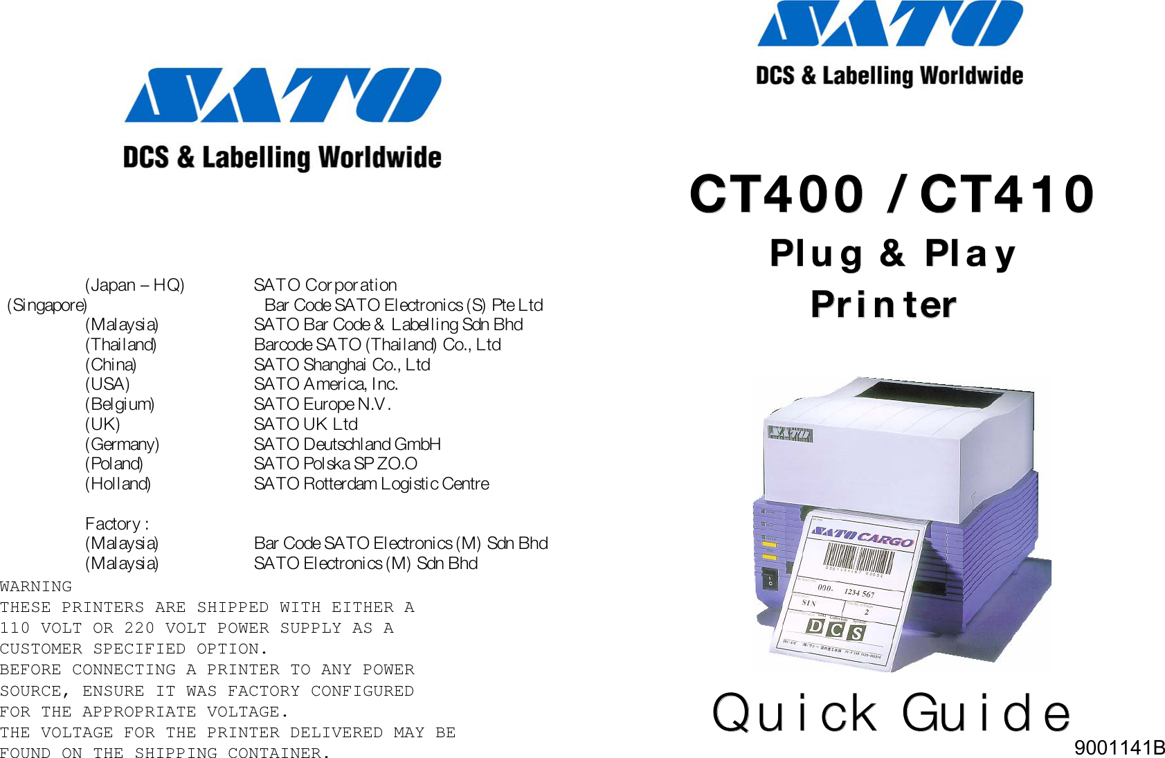 Page 1 of 8 - Sato Sato-Label-Maker-Label-Dispenser-Users-Manual- CT4xx Quick Guide  Sato-label-maker-label-dispenser-users-manual