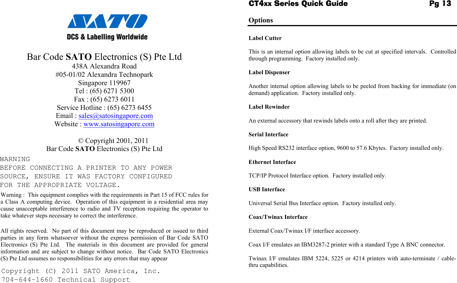 Page 2 of 8 - Sato Sato-Label-Maker-Label-Dispenser-Users-Manual- CT4xx Quick Guide  Sato-label-maker-label-dispenser-users-manual