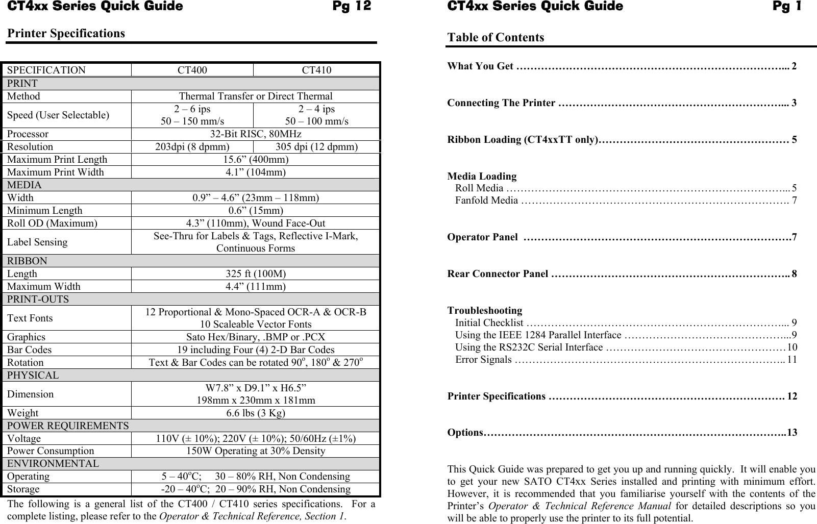 Page 3 of 8 - Sato Sato-Label-Maker-Label-Dispenser-Users-Manual- CT4xx Quick Guide  Sato-label-maker-label-dispenser-users-manual