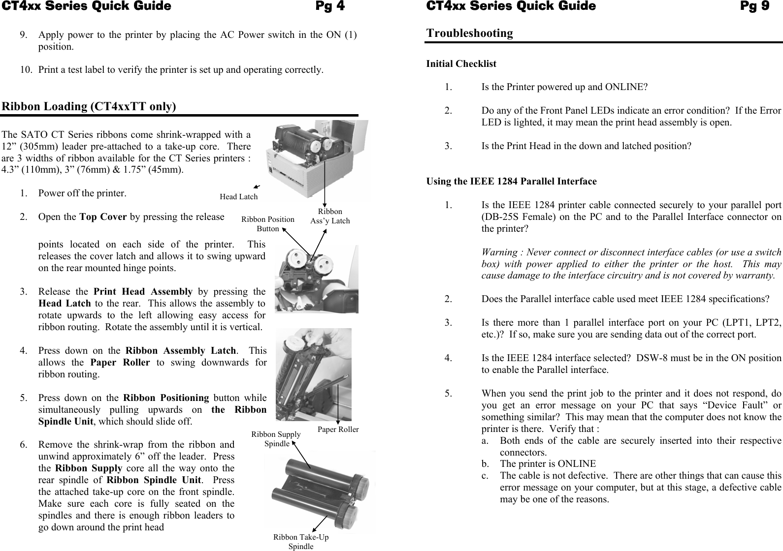 Page 6 of 8 - Sato Sato-Label-Maker-Label-Dispenser-Users-Manual- CT4xx Quick Guide  Sato-label-maker-label-dispenser-users-manual