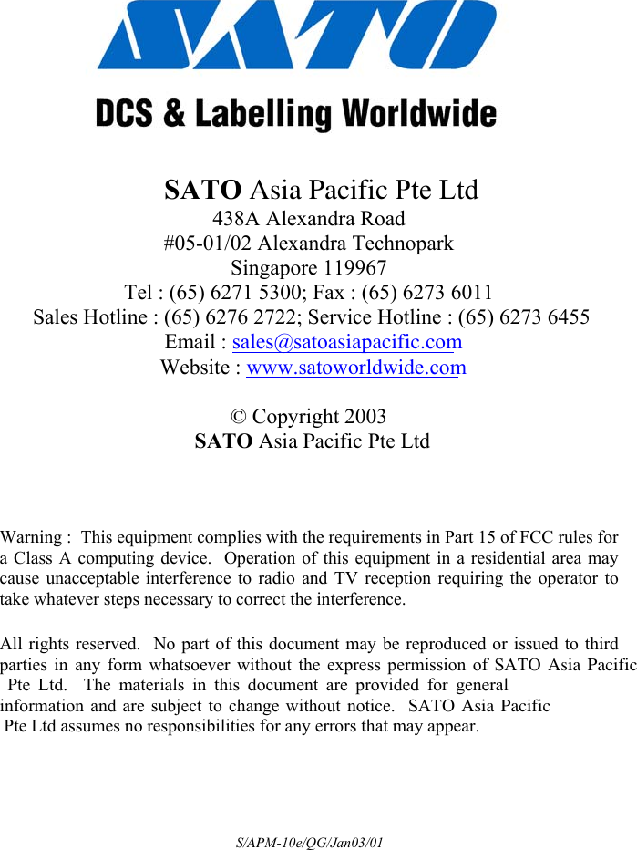 Page 2 of 10 - Sato Sato-Label-Maker-M-10E-Users-Manual Quick Guide