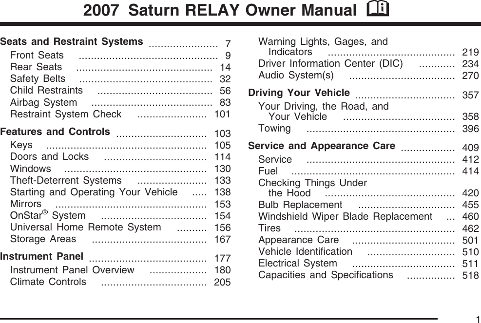 Saturn 2007 Relay Users Manual GM Owner Manuals