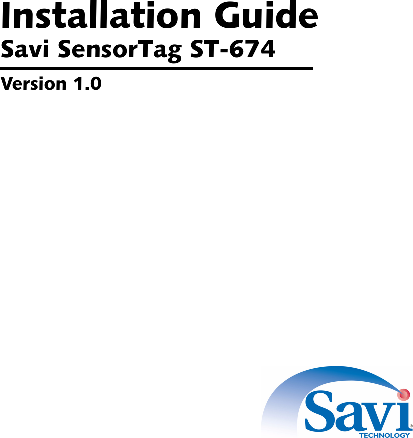 Installation GuideSavi SensorTag ST-674Version 1.0