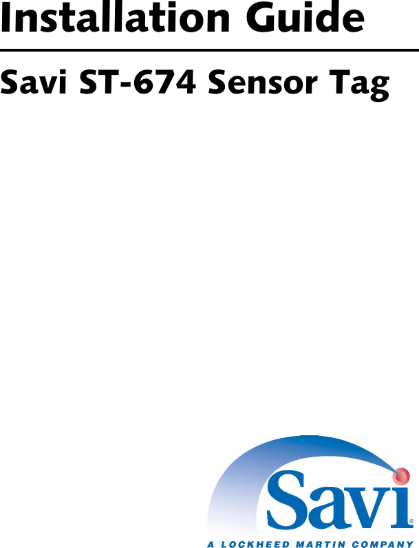 Installation GuideSavi ST-674 Sensor Tag