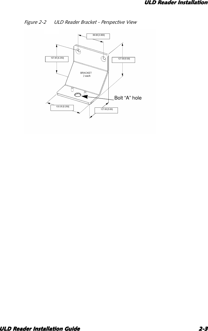 ULD Reader InstallationULD Reader InstallationULD Reader InstallationULD Reader InstallationULD Reader Installation GuideULD Reader Installation GuideULD Reader Installation GuideULD Reader Installation Guide 2-32-32-32-3Figure 2-2 ULD Reader Bracket - Perspective ViewBolt “A” hole