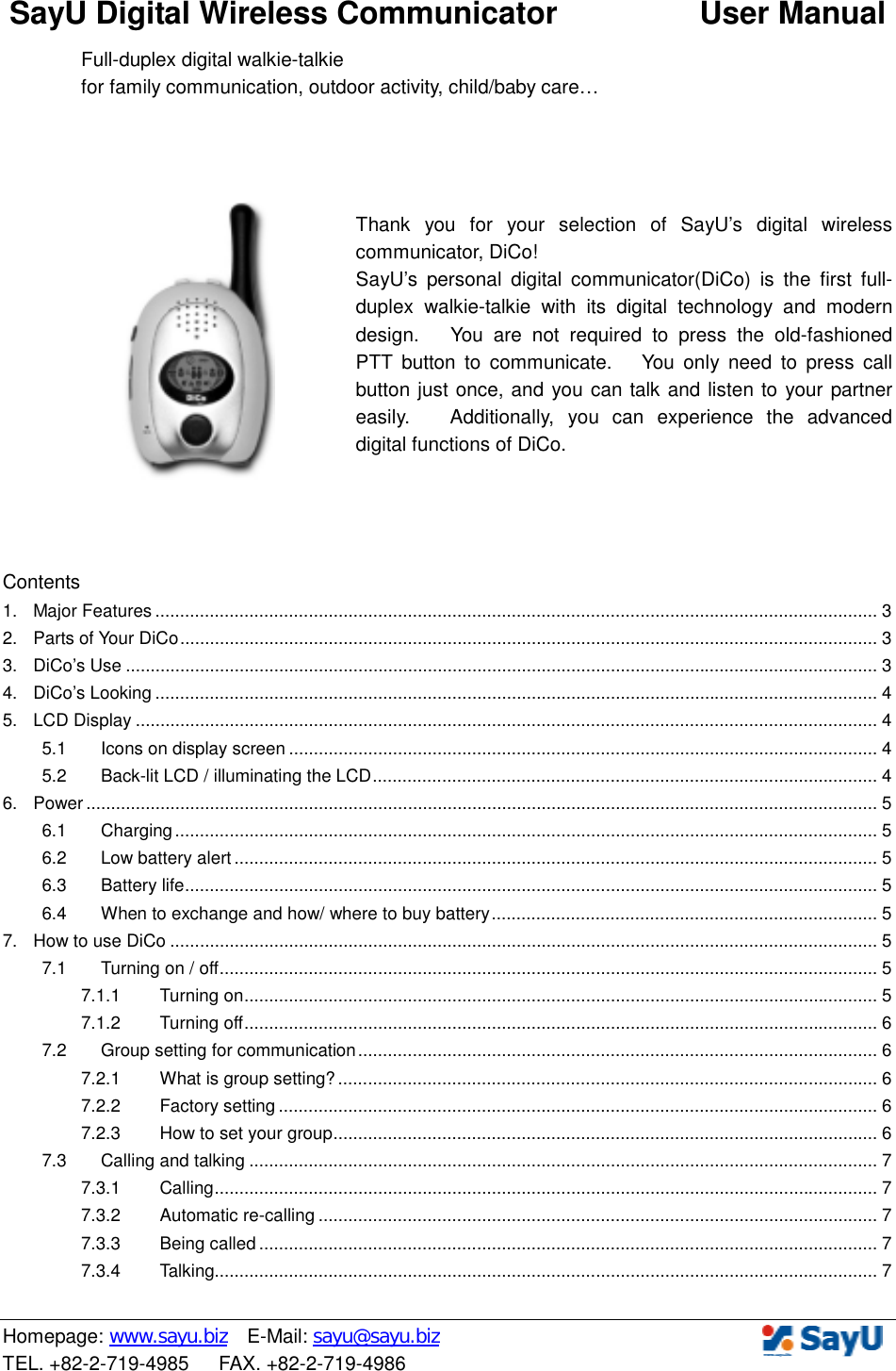 Sayu Xa1000 Digital Wireless Communicator User Manual