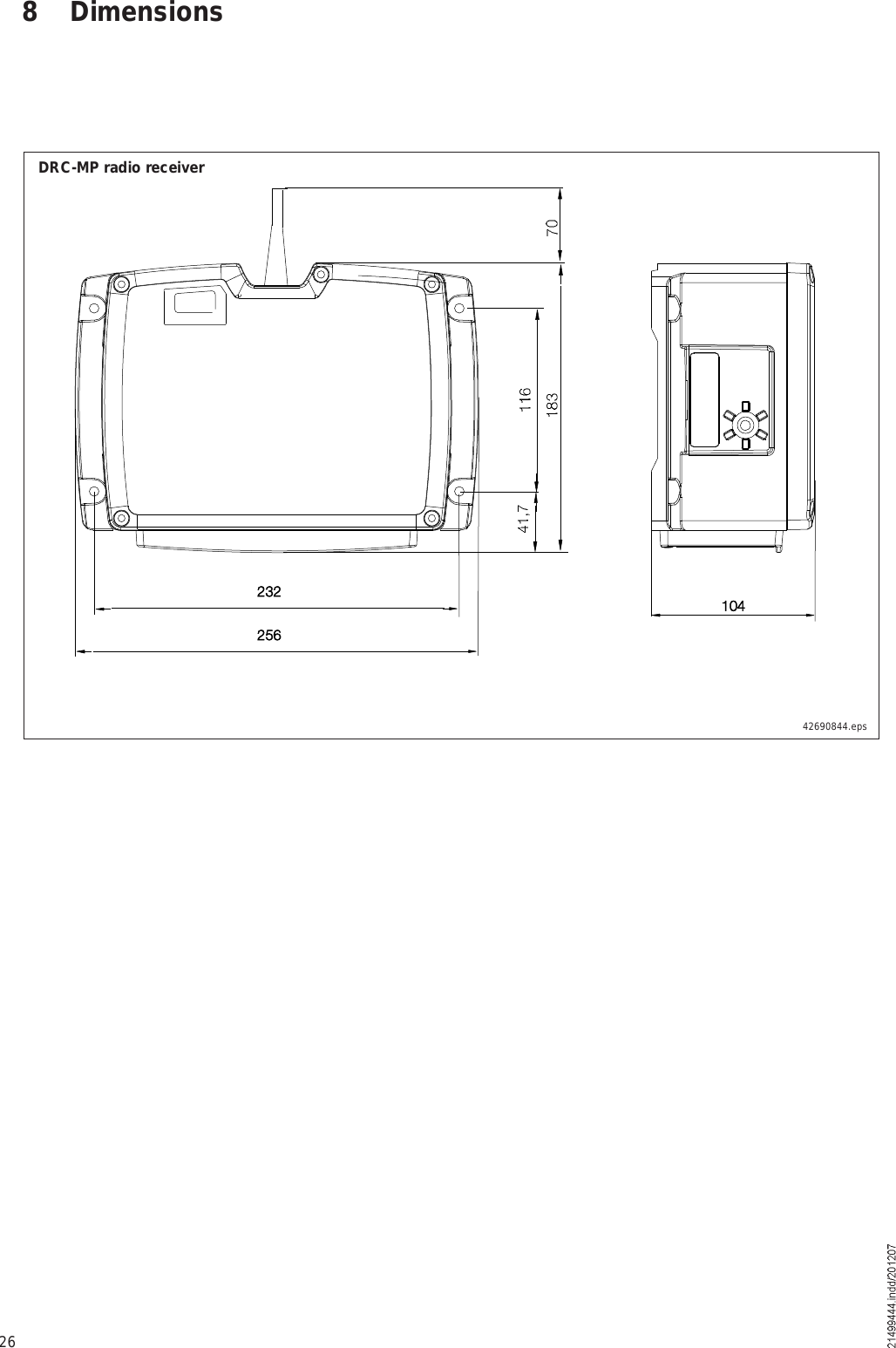 26ïðìîëêîíî8 DimensionsDRC-MP radio receiver42690844.eps