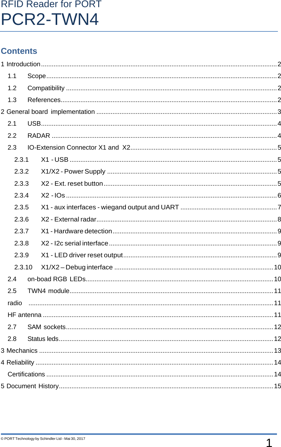 Page 1 of Schindler elevators PCR2TWN4 Card reader module PCR2-TWN4 User Manual Users manual