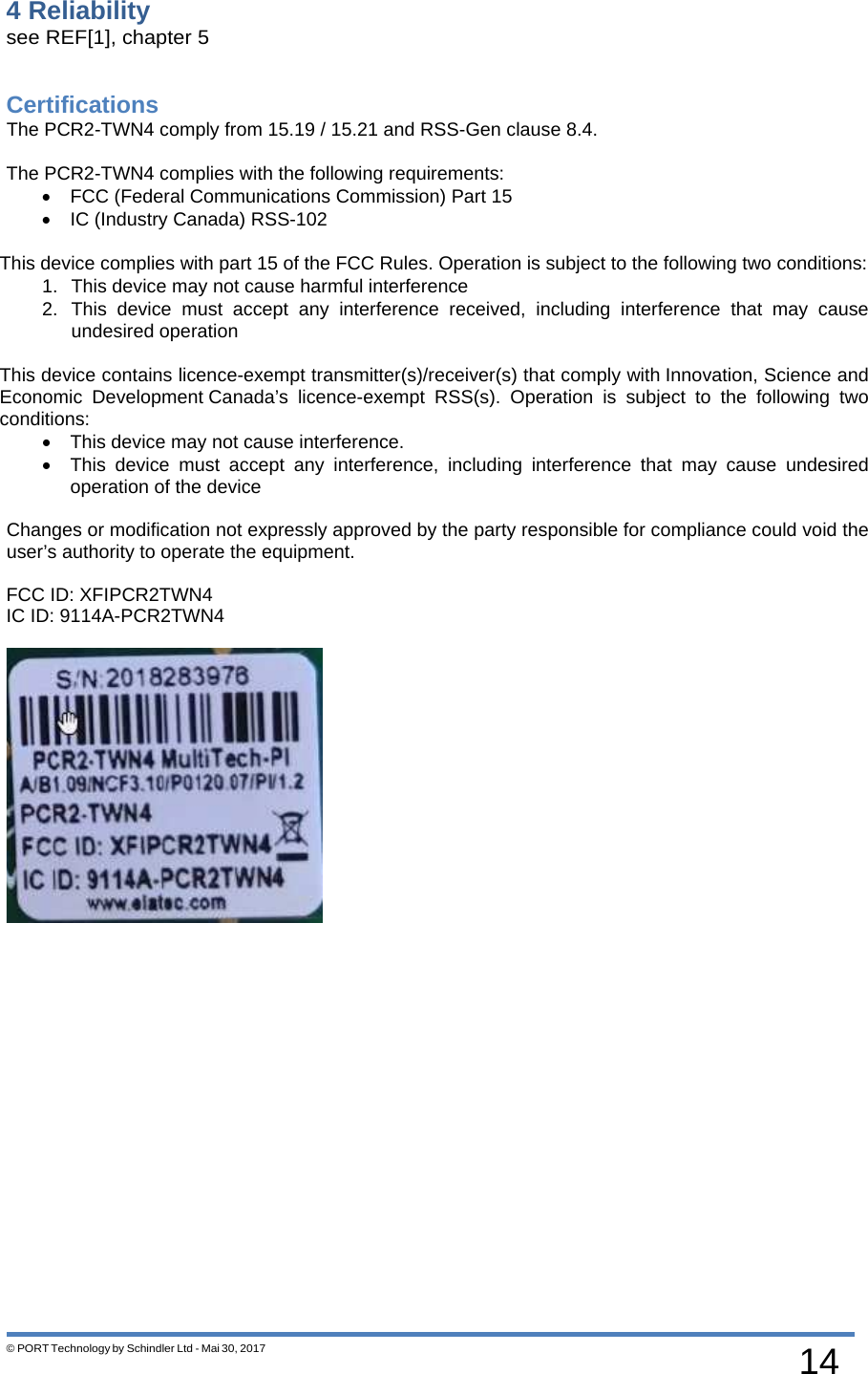 Page 14 of Schindler elevators PCR2TWN4 Card reader module PCR2-TWN4 User Manual Users manual
