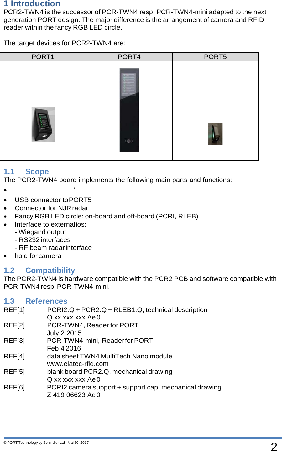 Page 2 of Schindler elevators PCR2TWN4 Card reader module PCR2-TWN4 User Manual Users manual