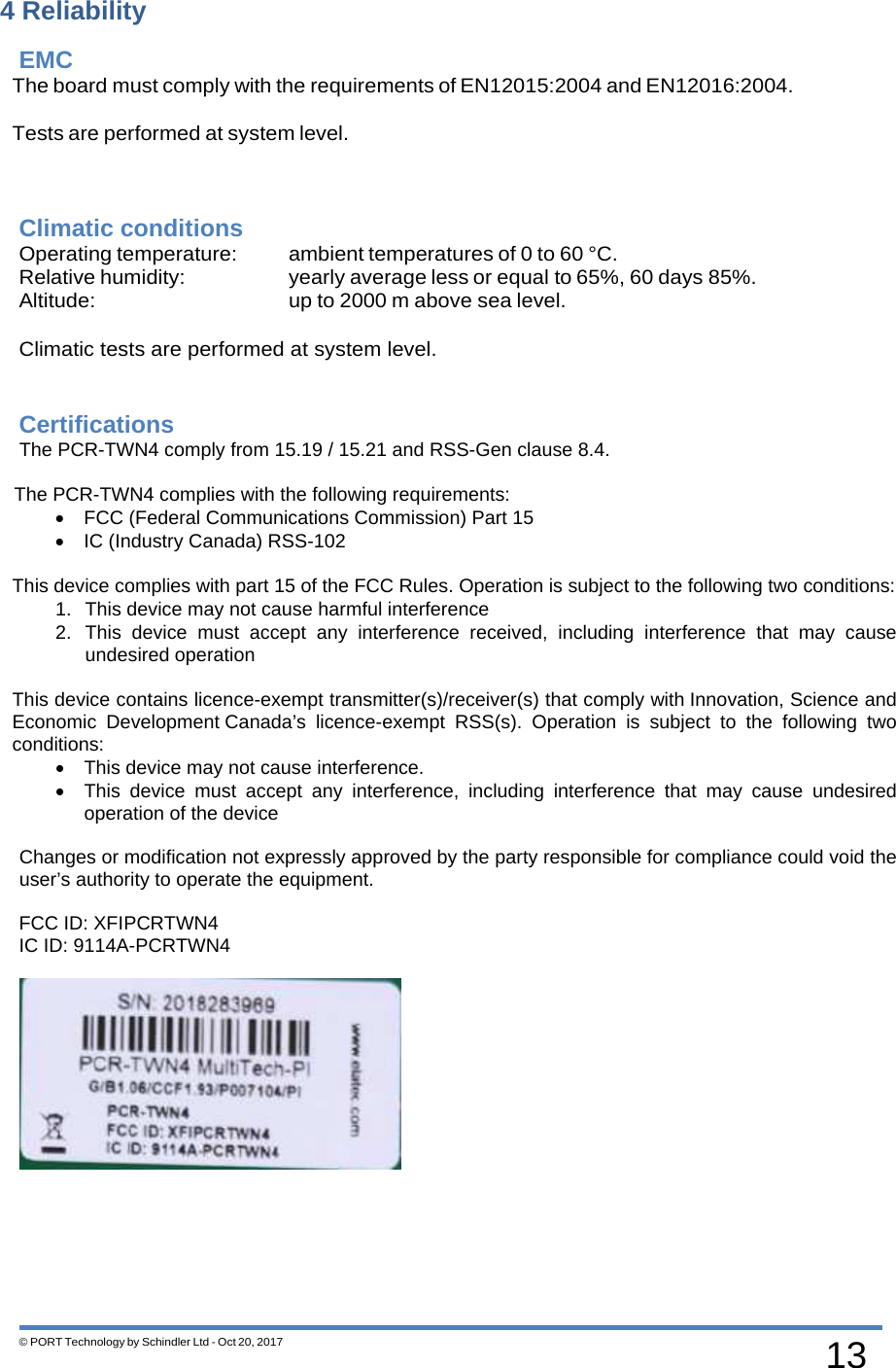 Schindler elevators PCRTWN4 Card reader module PCR-TWN4 User Manual PCR ...