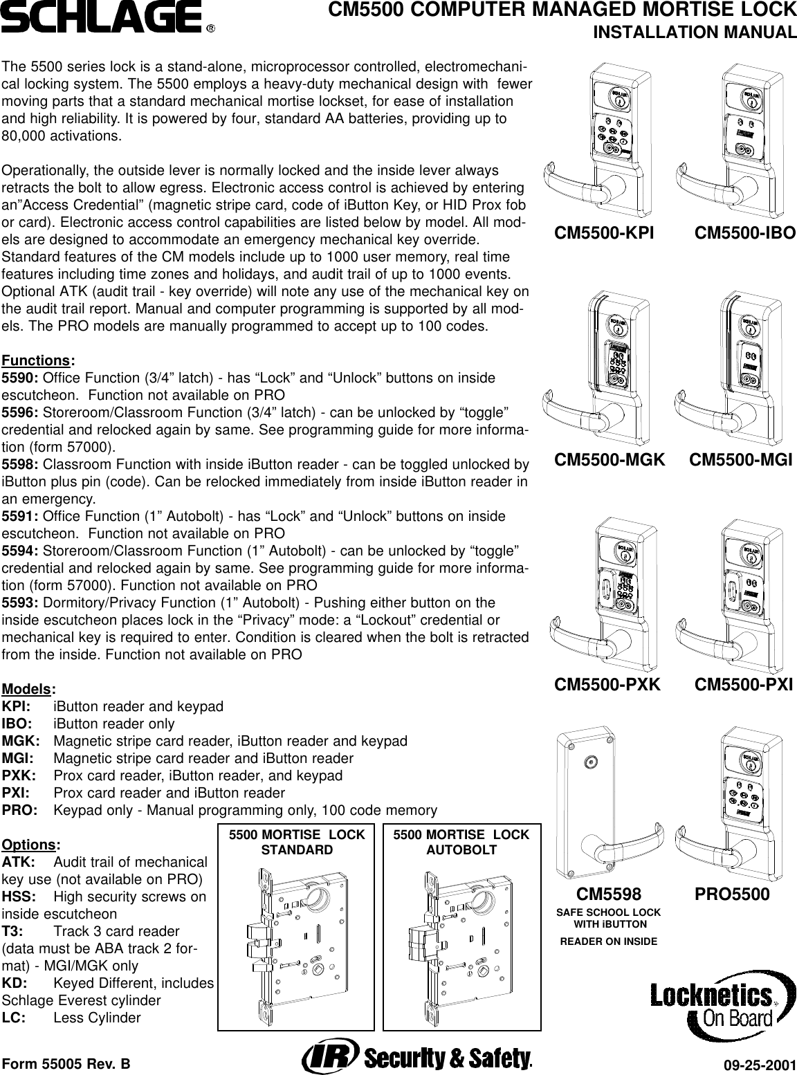 PROXIF Door Lock User Manual 55005_D.PDF Schlage Electronic Security